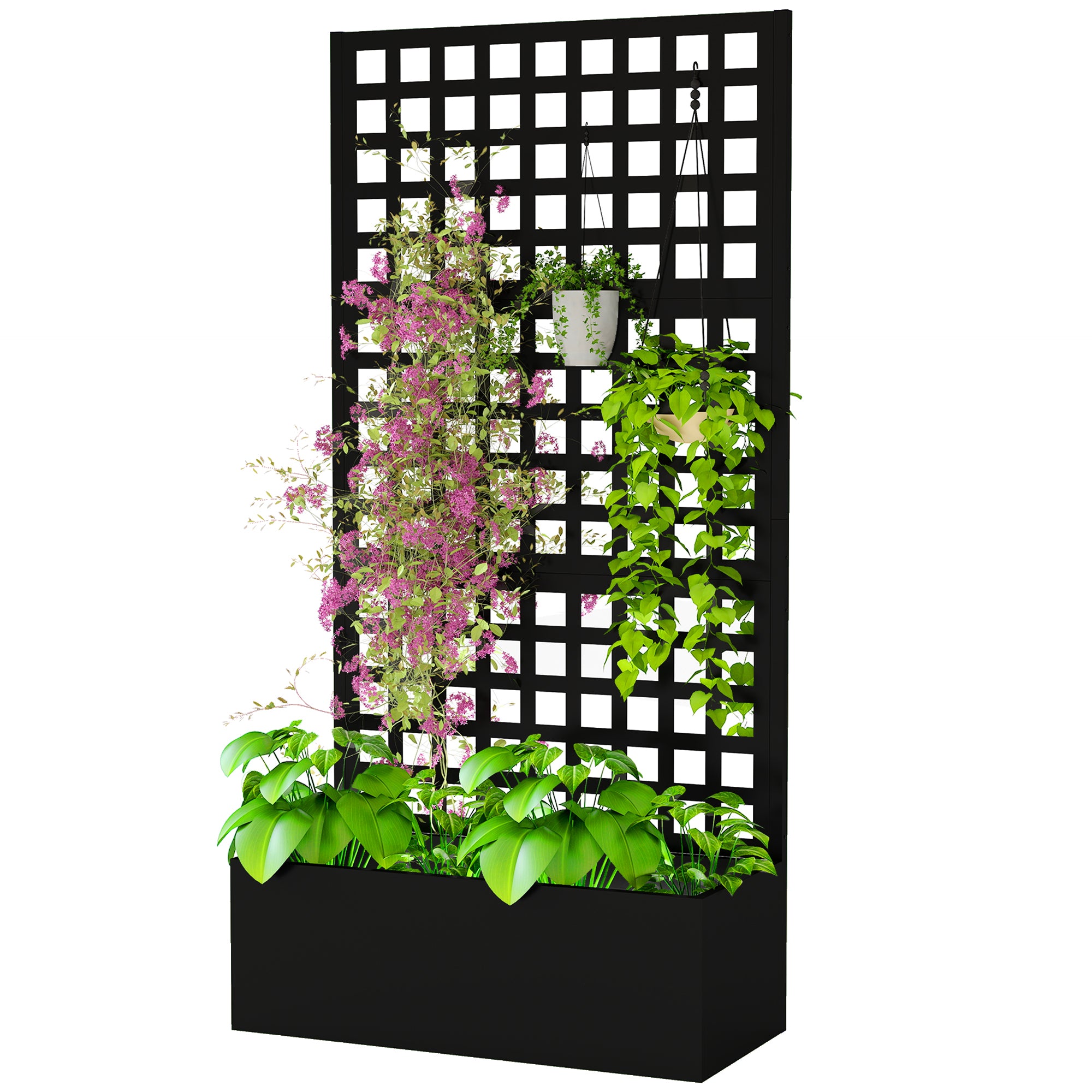 Galvanized Raised Garden Bed Planter Box with Trellis for Climbing Plants, Vegetable, Vines, 35" x 16" x 70"