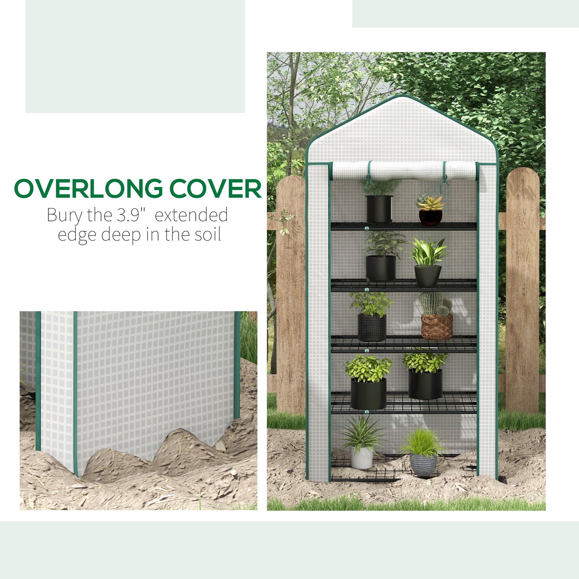 5 Tier Mini Greenhouse, Small Portable Greenhouse with PE Cover, Roll-Up Zippered Door, 76" x 35.4" x 19.3", Green