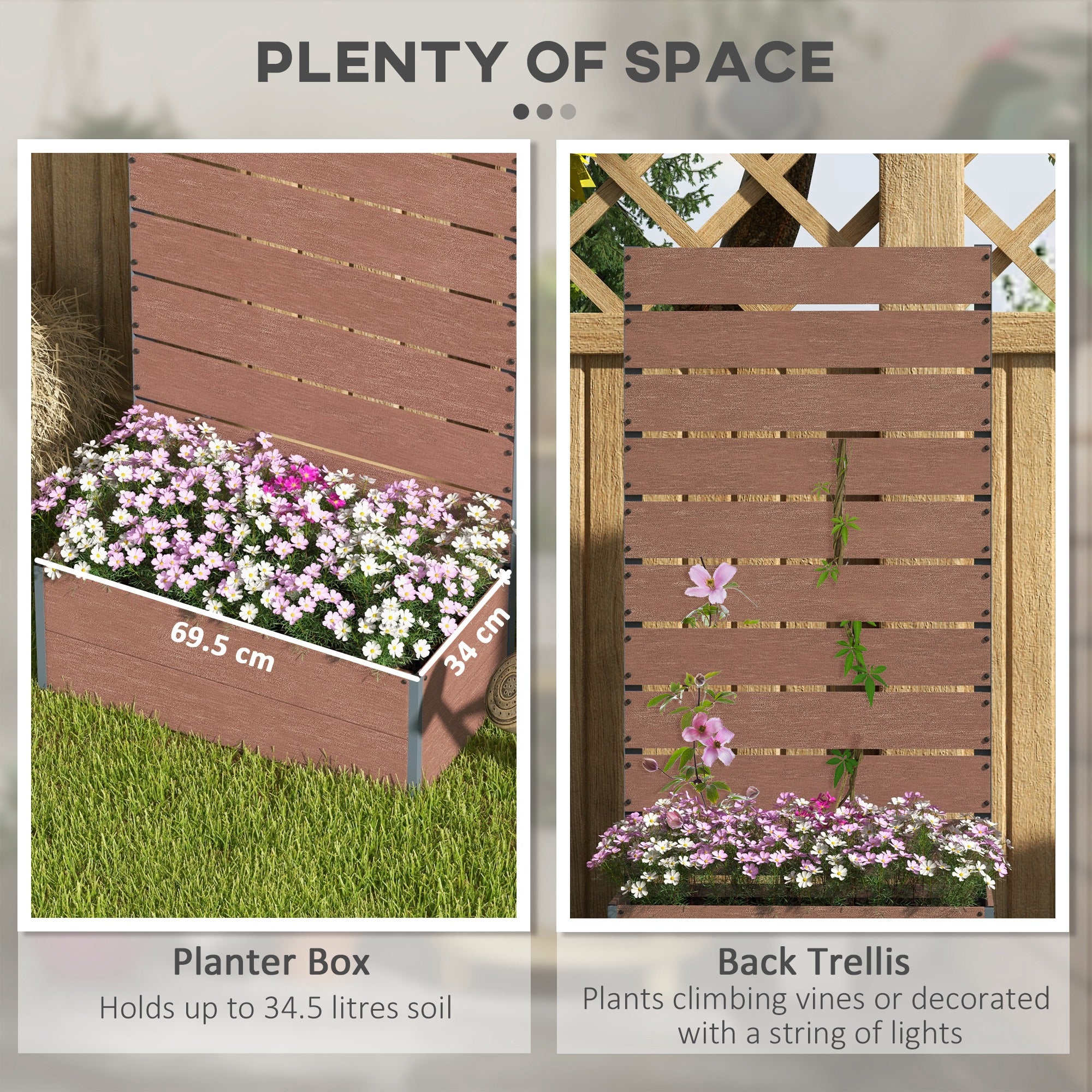 Trellis Planter for Climbing Plants, Raised Garden Bed with Trellis, Planter Box for Outdoor, 28.25" x 15" x 59"