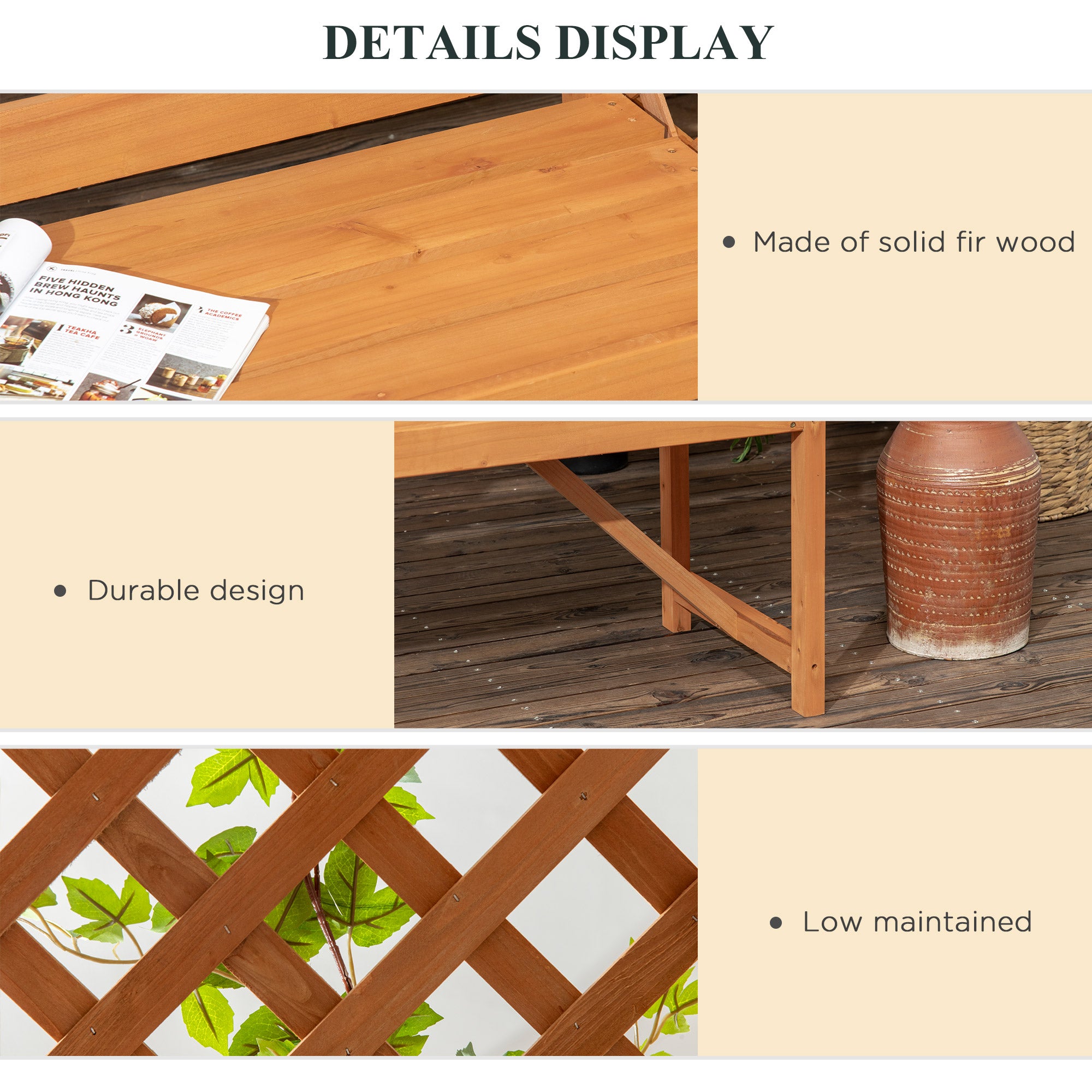 Patio Garden Bench, Wooden Bench, Outdoor Bench for Vines/Climbing Plants
