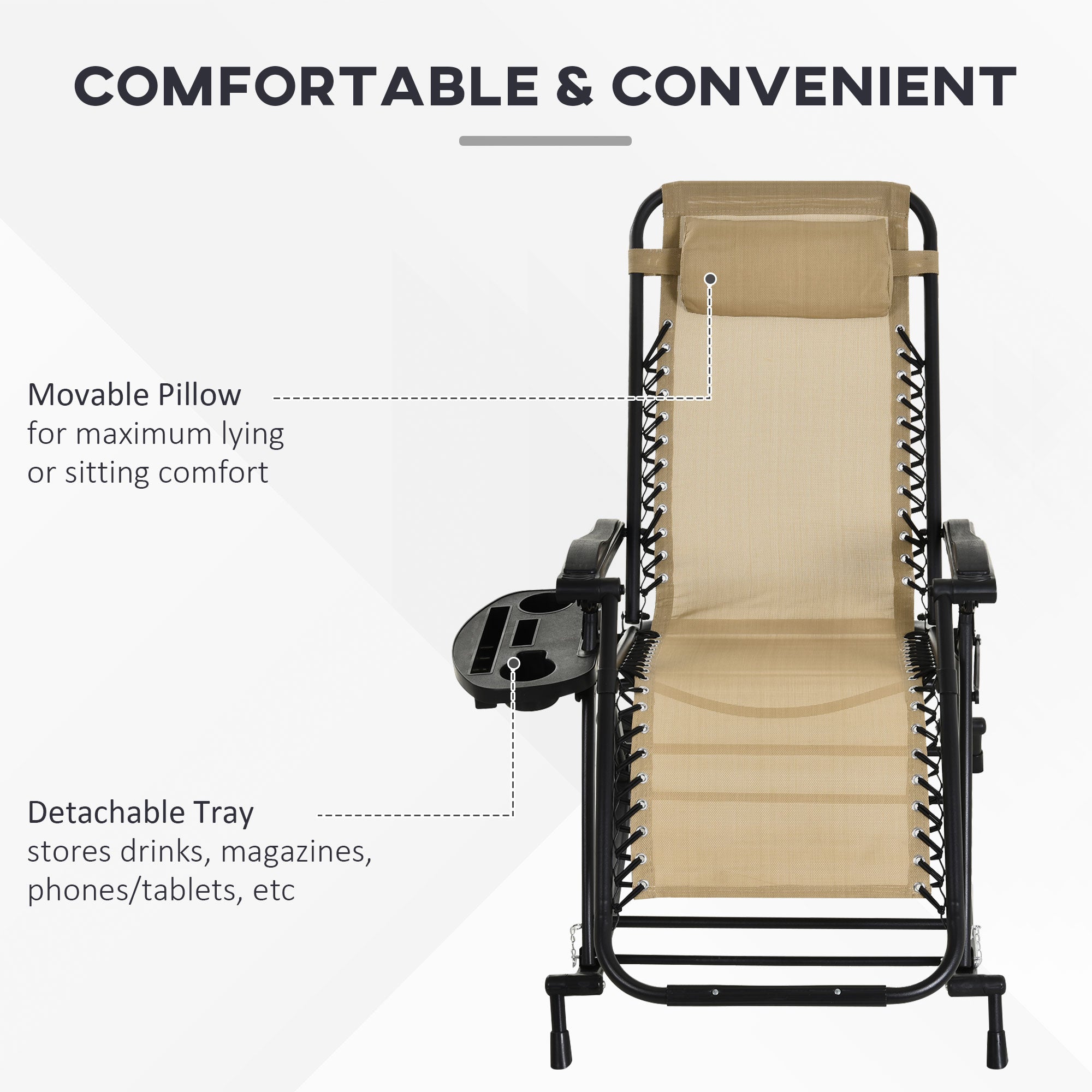 2 Outdoor Rocking Chairs Foldable Reclining Zero Gravity Lounge Rockers w/ Pillow Cup & Phone Holder