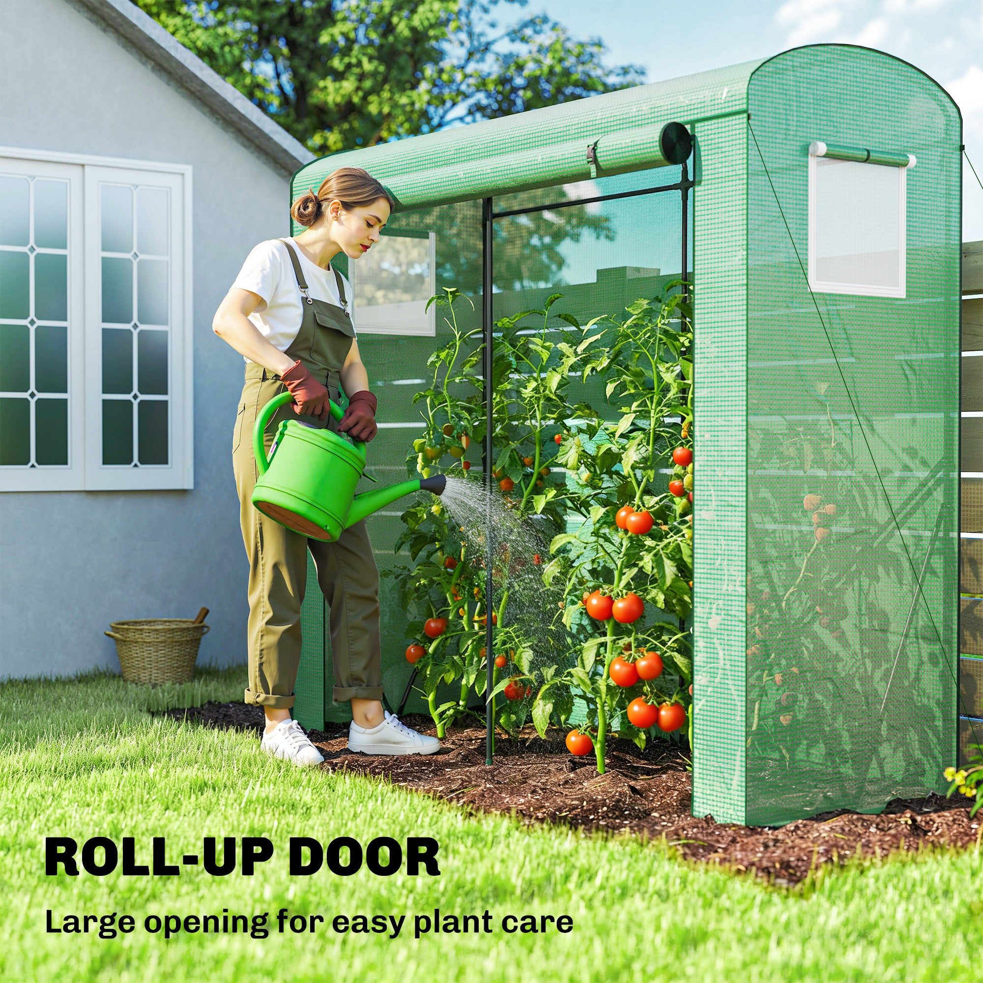 Mini Greenhouse, Portable Greenhouse with Roll-Up Door and 2 Mesh Windows, PE Cover, 78.7" x 29.5" x 74"