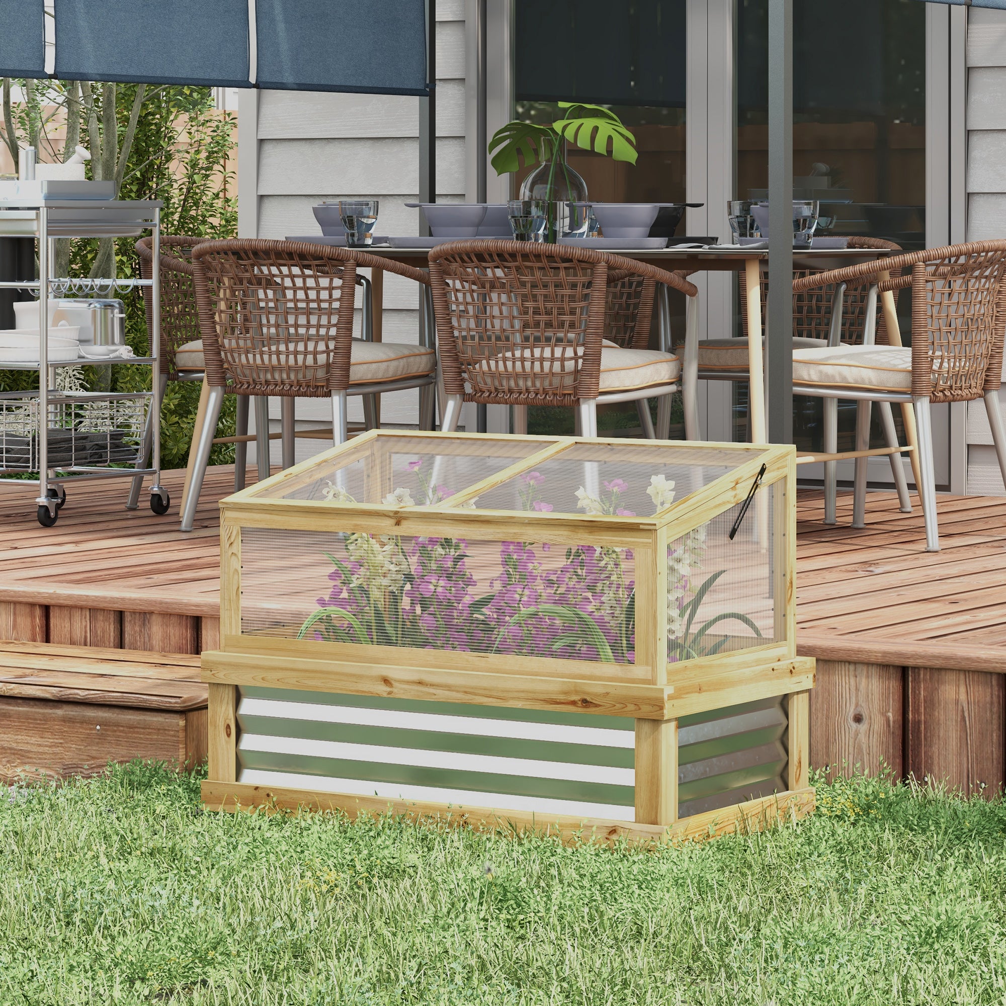 Raised Garden Flower Bed Kit with Lean-to Greenhouse, Wooden Cold Frame Planter, 41" x 22.5" x 28.25"