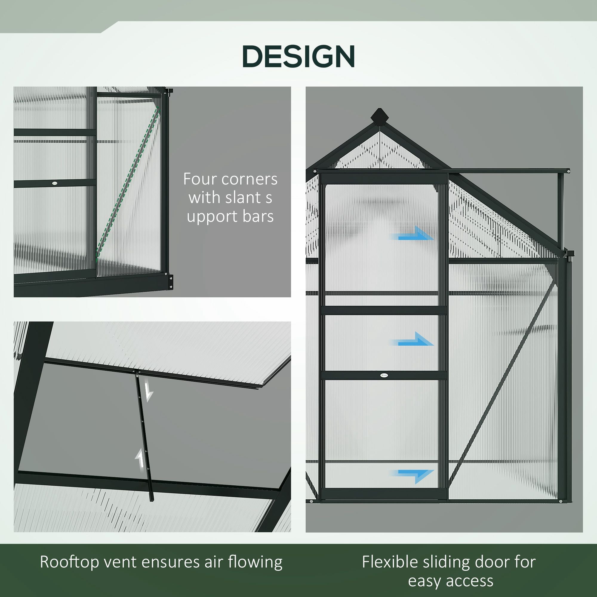 Greenhouse for Outdoors, Polycarbonate Greenhouse with Rain Gutter and Roof Vent, Aluminum Walk-in Green House for Patio Backyard Garden