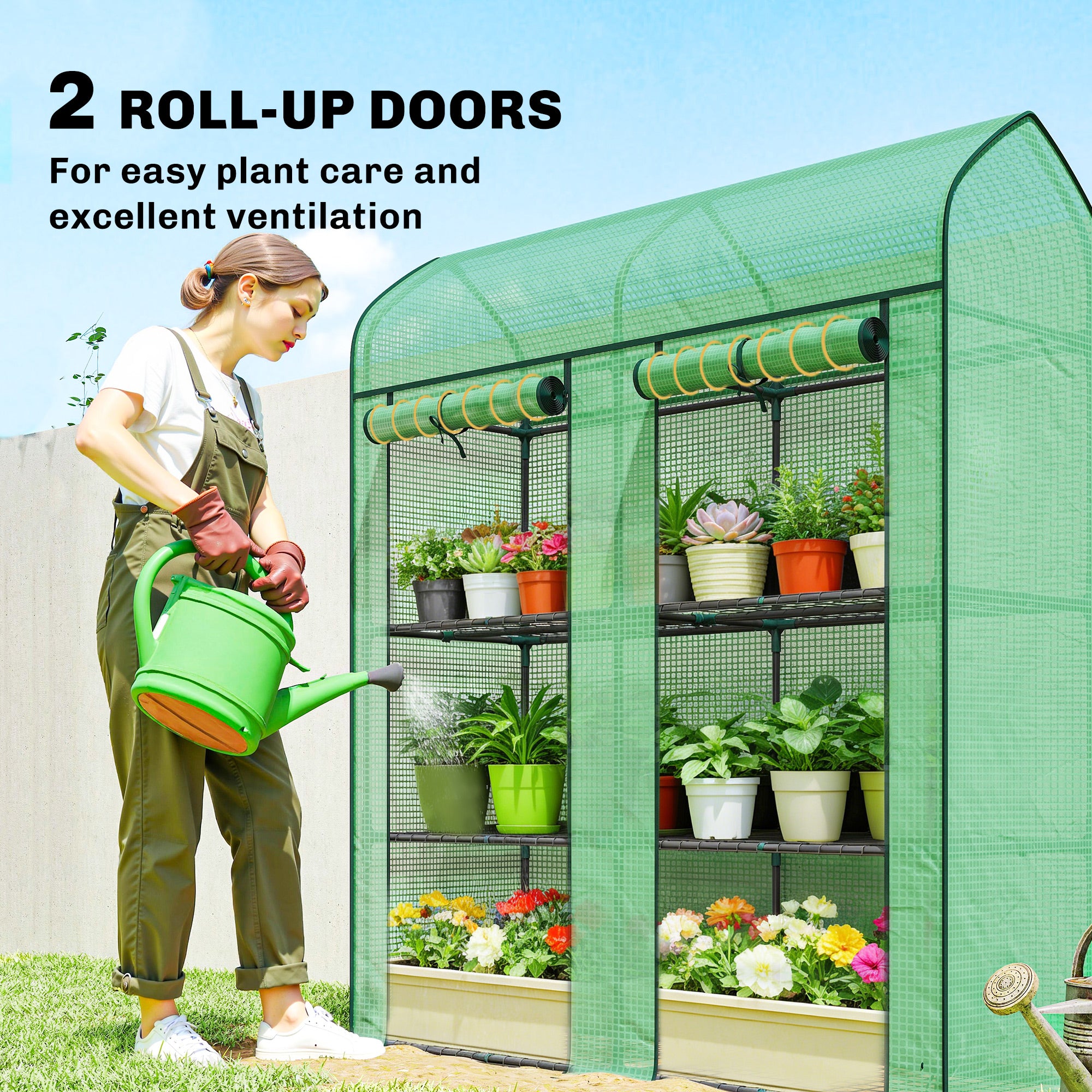 3 Tier Mini Greenhouse, Small Portable Greenhouse with 2 Roll-up Doors, 56.3" x 18.1" x 65"