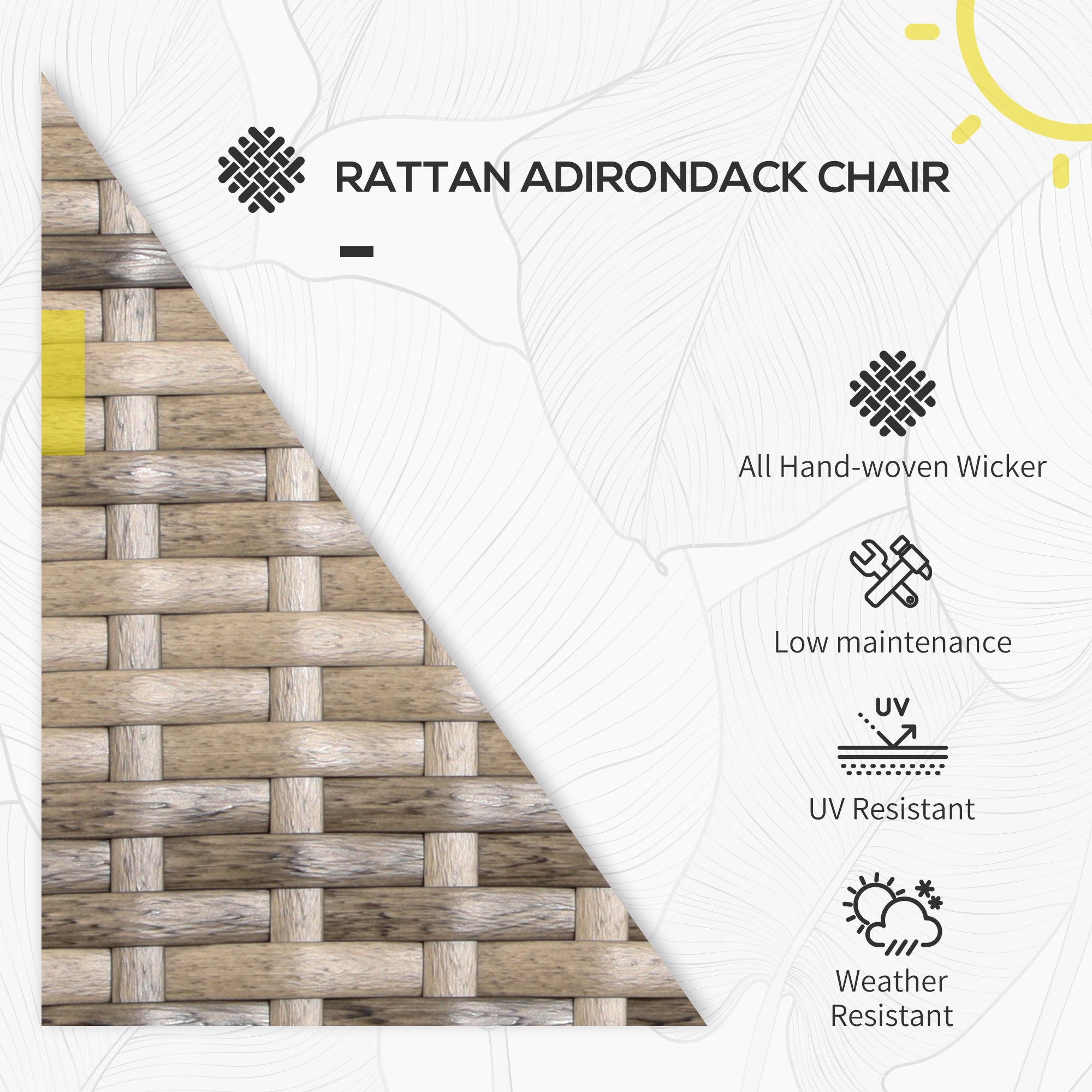 Patio Wicker Adirondack Chair, Outdoor All-Weather Rattan Fire Pit Chair w/ Soft Cushions, Tall Curved Backrest and Comfortable Armrests for Deck or Garden, Mixed Tan/Dark Gray