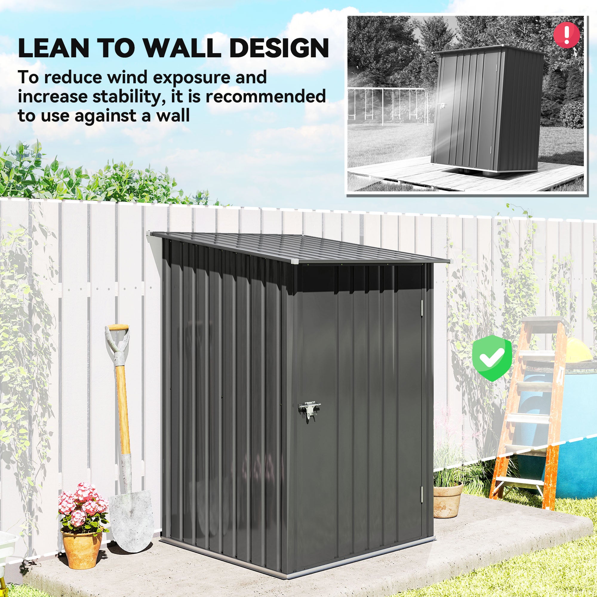 Small Metal Garden Shed, 3.3' x 3.4', Galvanized Steel, Lockable Tool Shed for Patio, Backyard, Lawn, Dark Gray