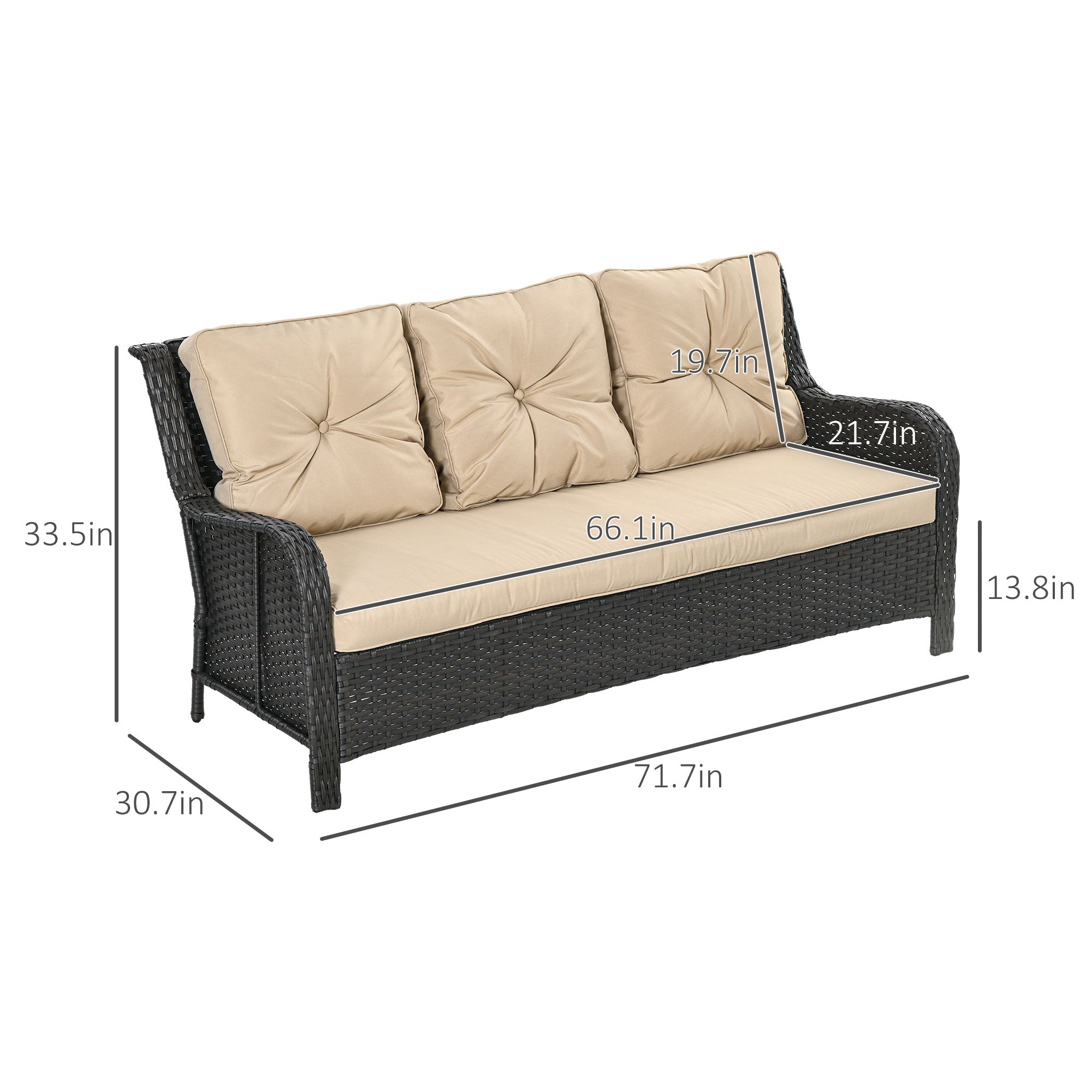 3-Seater Outdoor Sofa w/ 4" Thick Cushions, Outdoor Couch, Beige