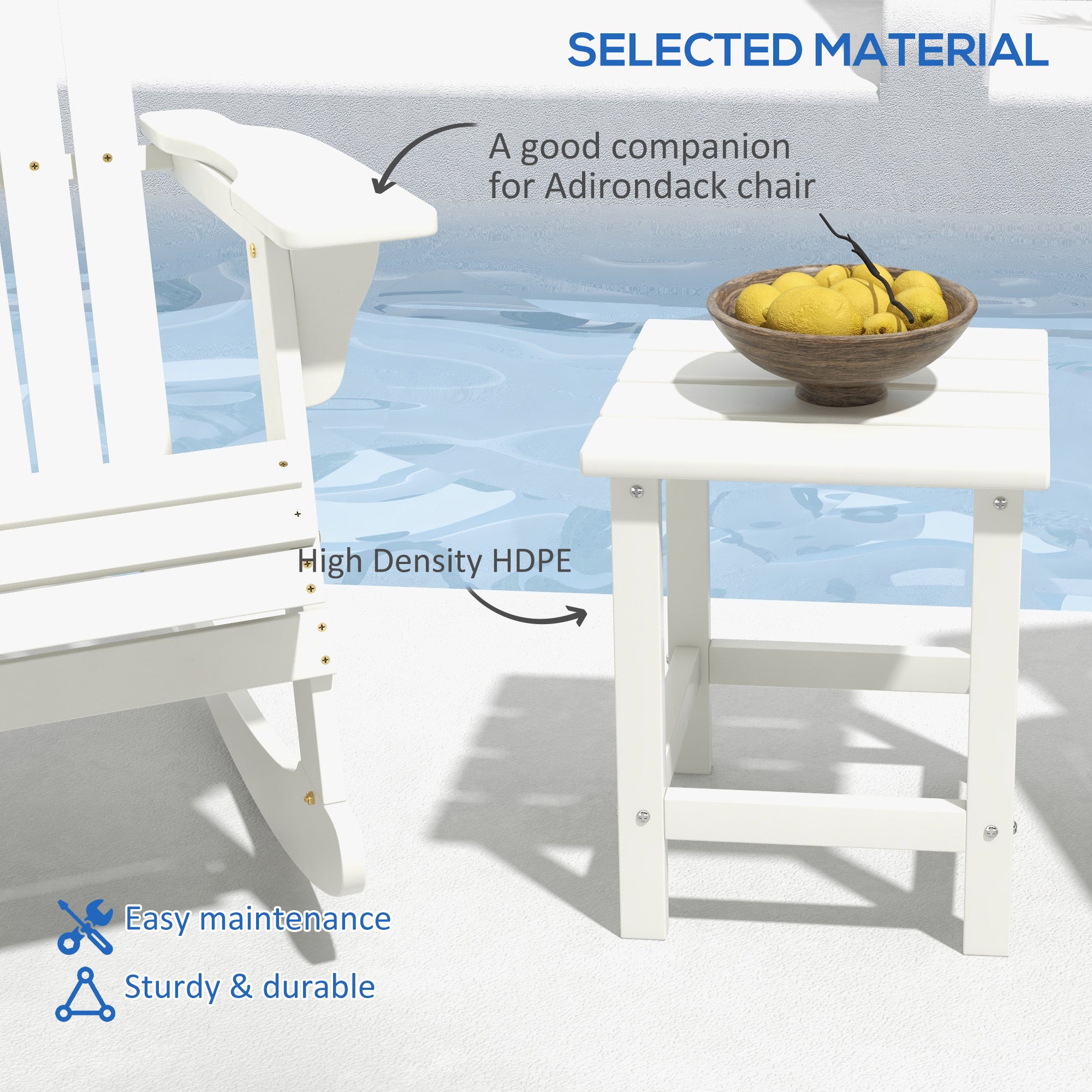 Adirondack Side Table, Square Patio End Table, Weather Resistant 15" Outdoor HDPE Table for Porch, Pool, Balcony