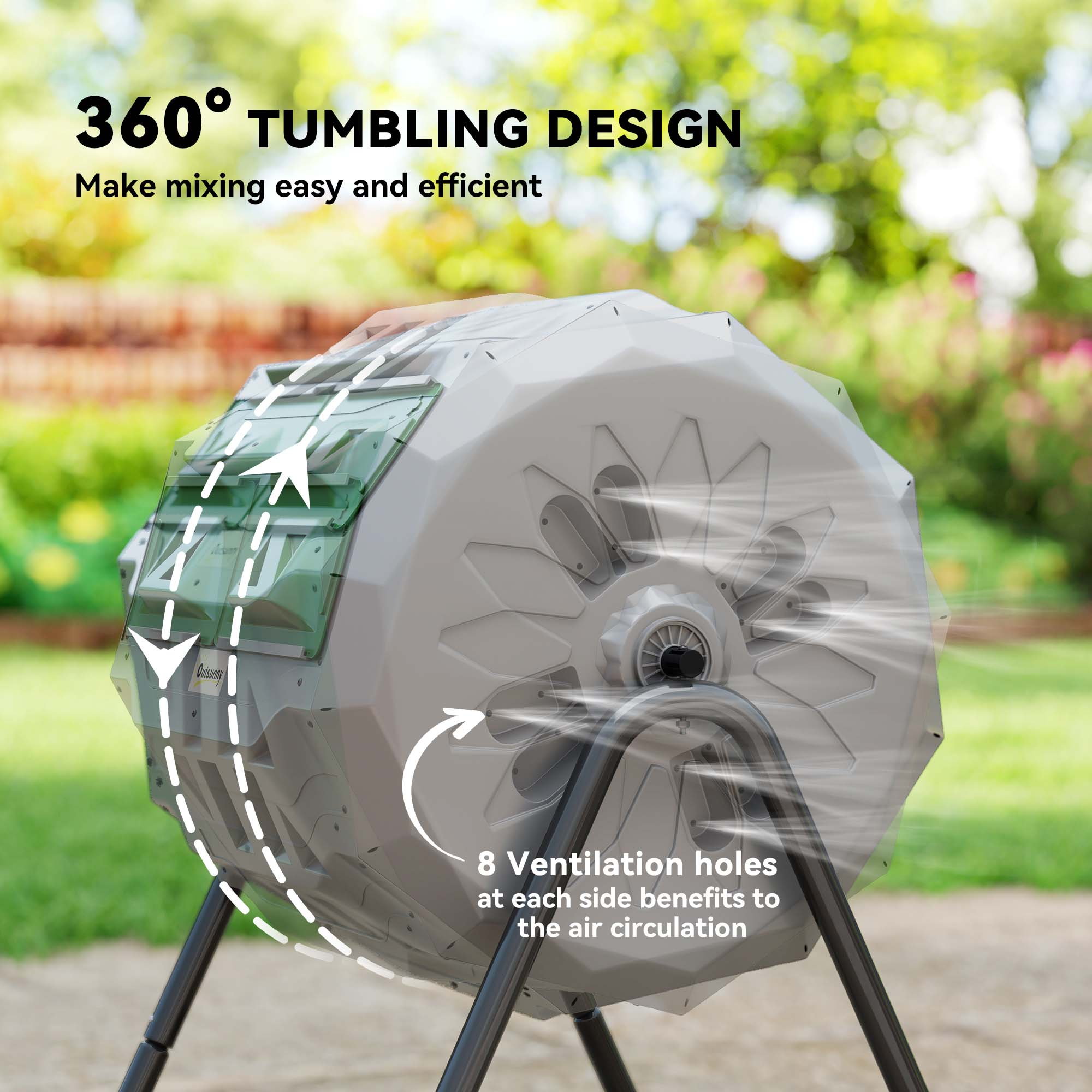 Tumbling Compost Bin Outdoor 360° Dual Chamber Rotating Composter 43 Gallon
