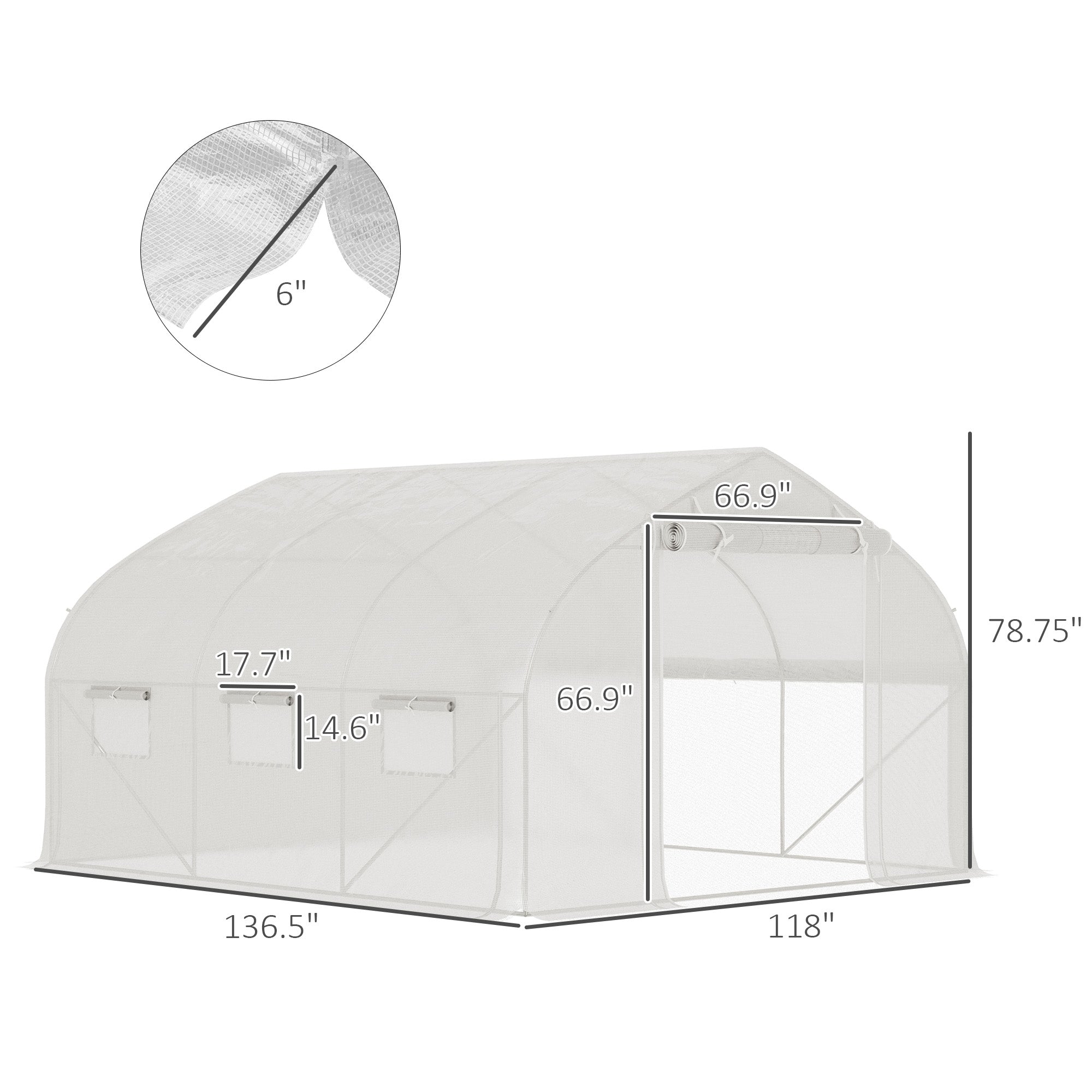 11.5' x 10' x 6.5' Walk-in Tunnel Greenhouse, Green House with Zippered Mesh Door, 7 Mesh Windows & Roll-up Sidewalls, Upgraded Gardening Plant Hot House with Galvanized Steel Hoops
