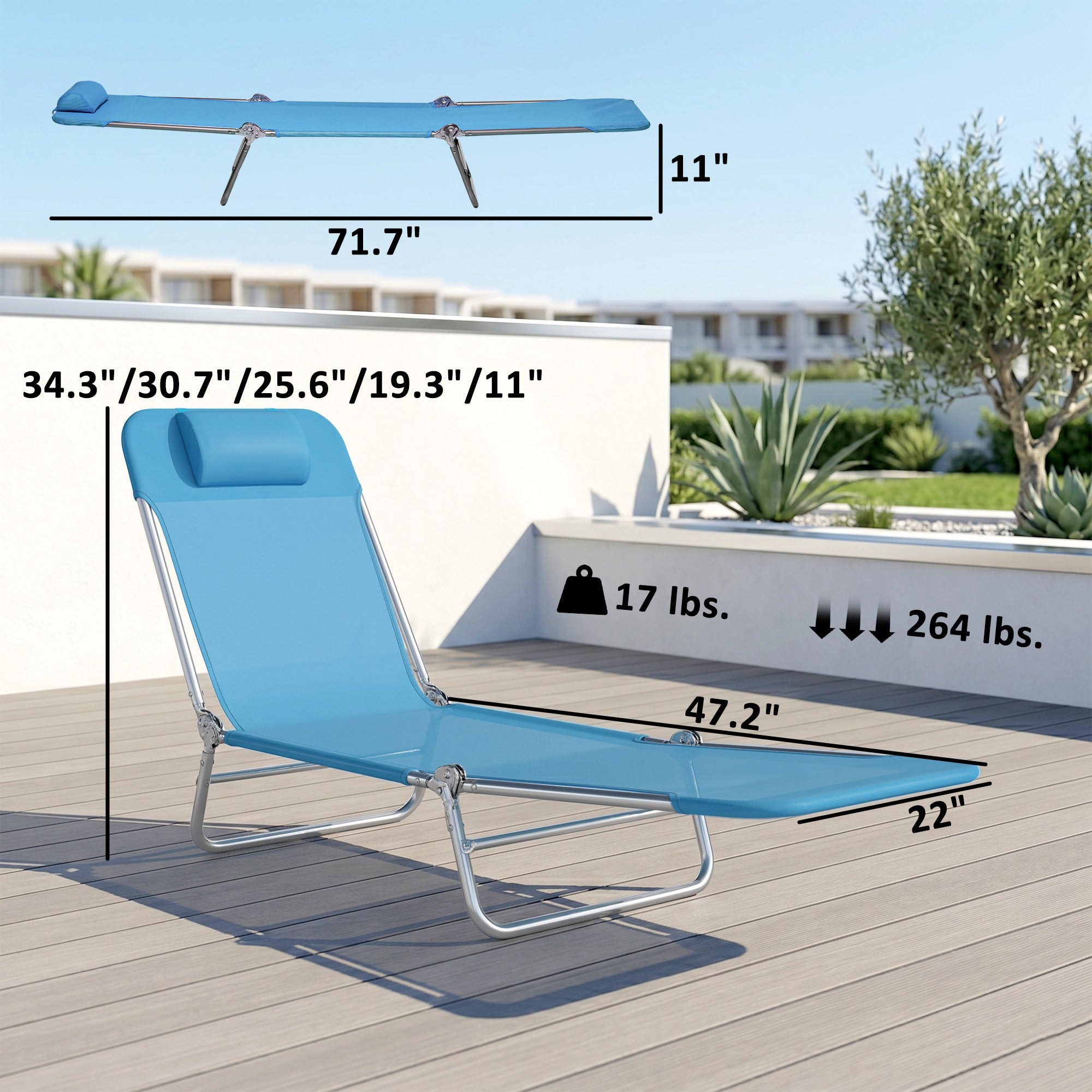 2 Piece Folding Chaise Lounge Chairs, Pool Sun Tanning Chairs with Reclining Back, Breathable Mesh Seat