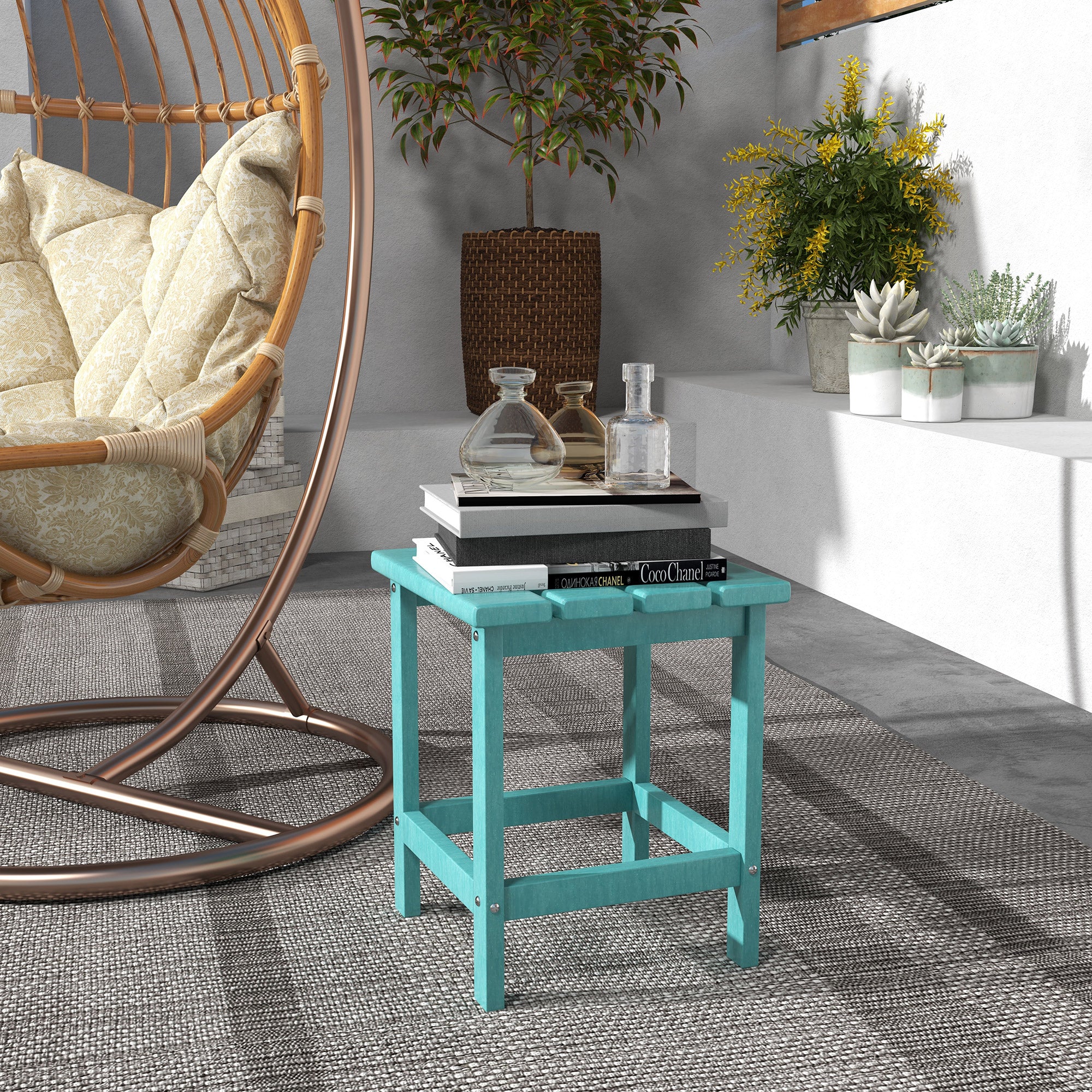 Adirondack Side Table, Square Patio End Table, Weather Resistant 15" Outdoor HDPE Table for Porch, Pool, Balcony