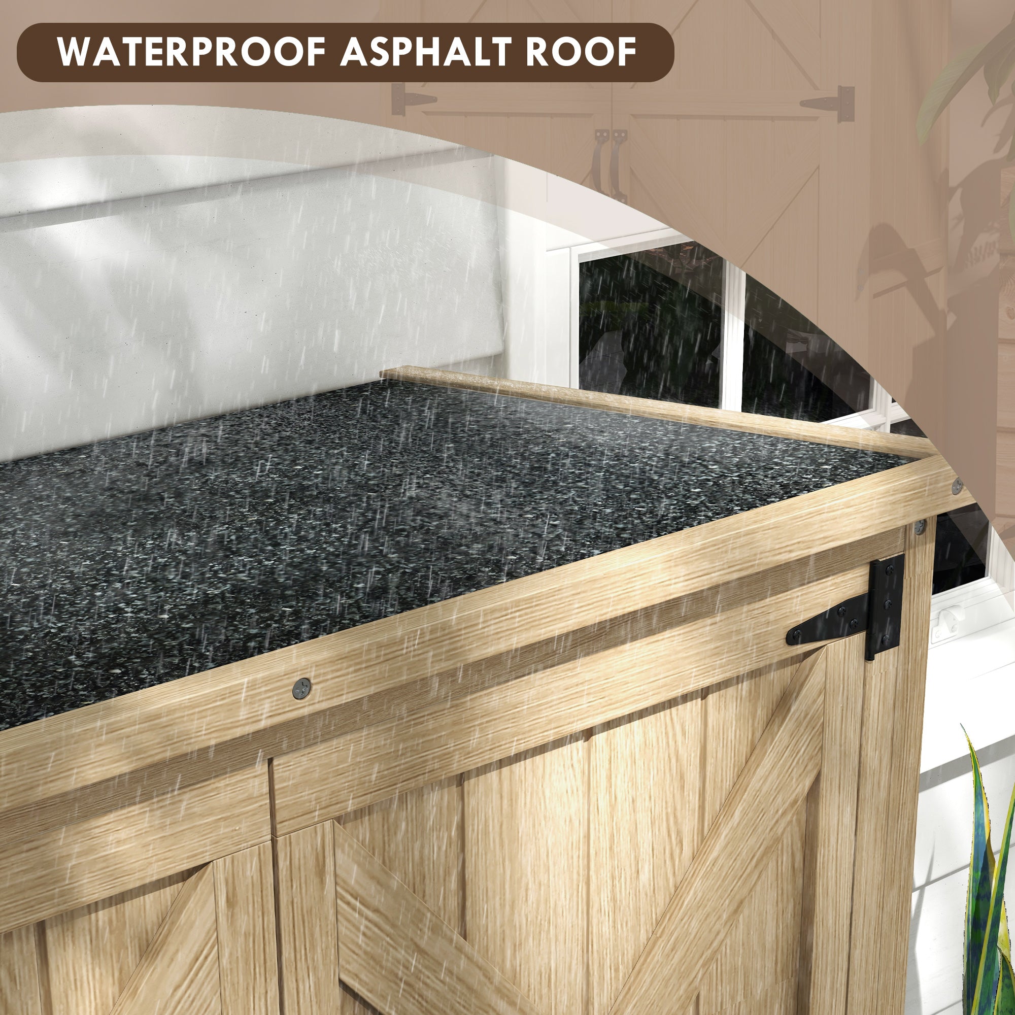 Wooden Outdoor Storage Cabinet Garden Shed with Waterproof Asphalt Roof and Lockable Doors
