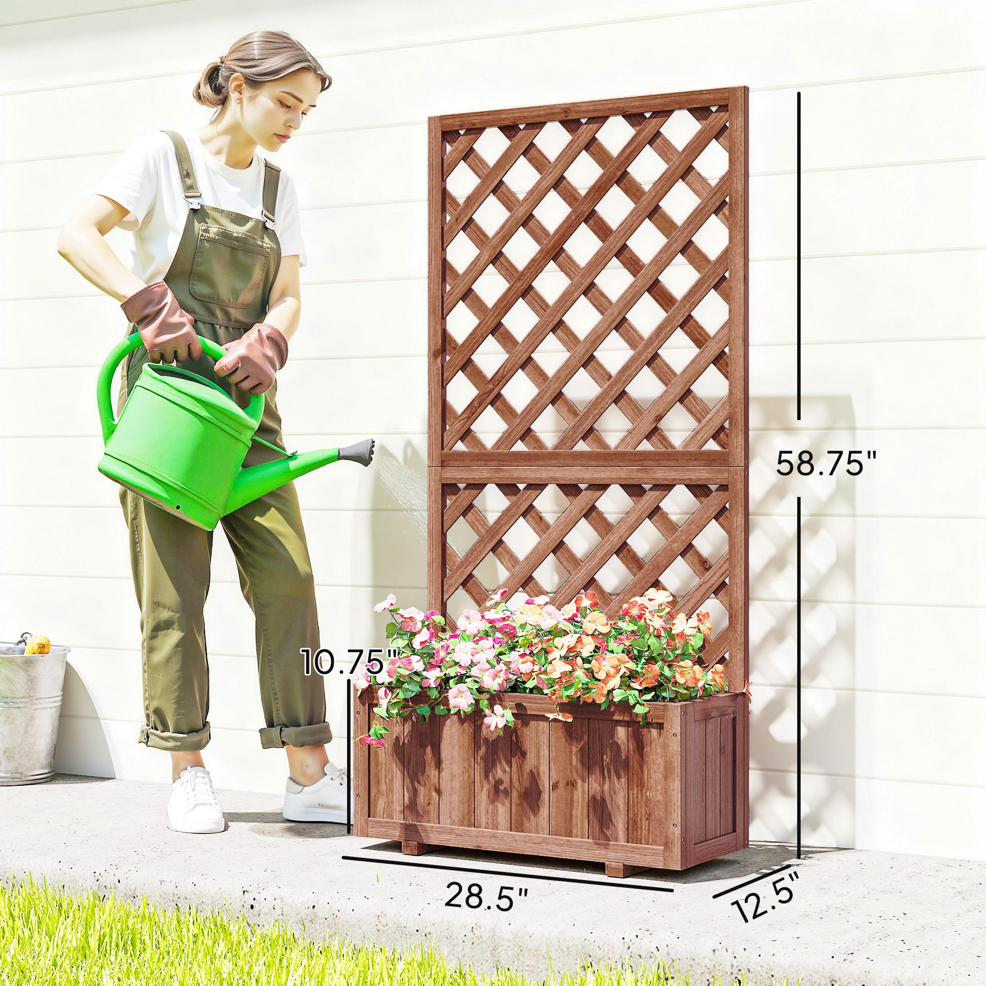 Wooden Raised Garden Bed, Raised Planter Box, Planter with Trellis for Climbing Plants Flowers