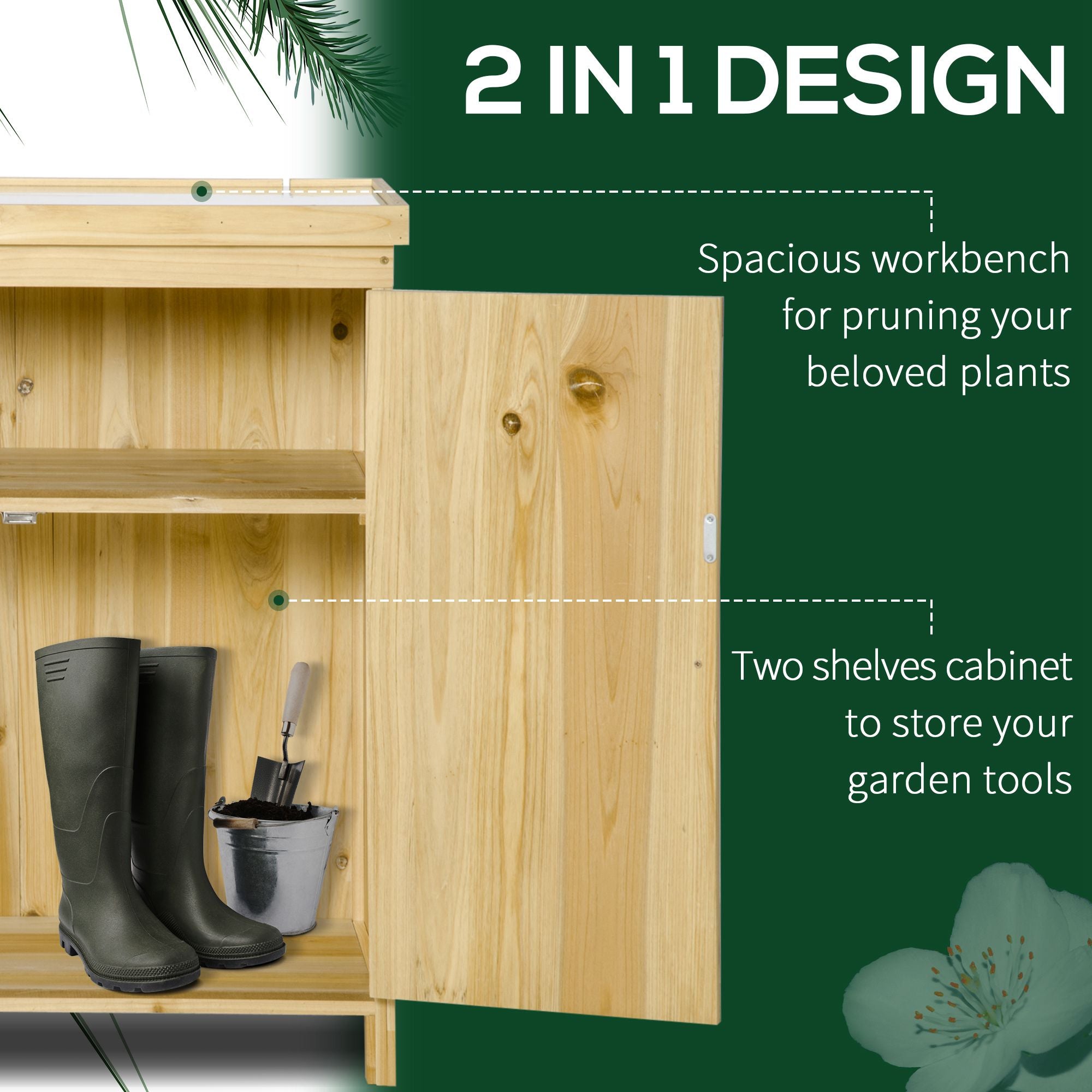 Outdoor Storage Cabinet, Outdoor Tool Shed with Galvanized Top and Two Shelves for Yard Tools or Pool Accessories