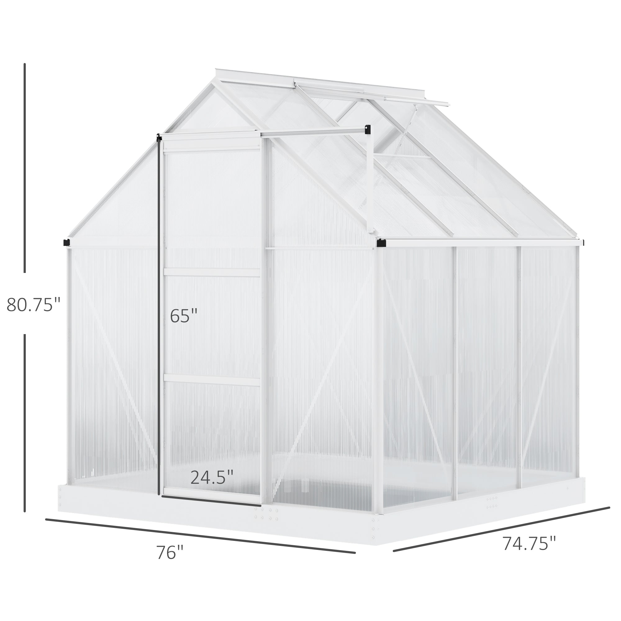 6' x 6' Hobby Greenhouse, Walk-in Polycarbonate Hot House Kit with Aluminum Frame, Sliding Door, Roof Vent, Silver