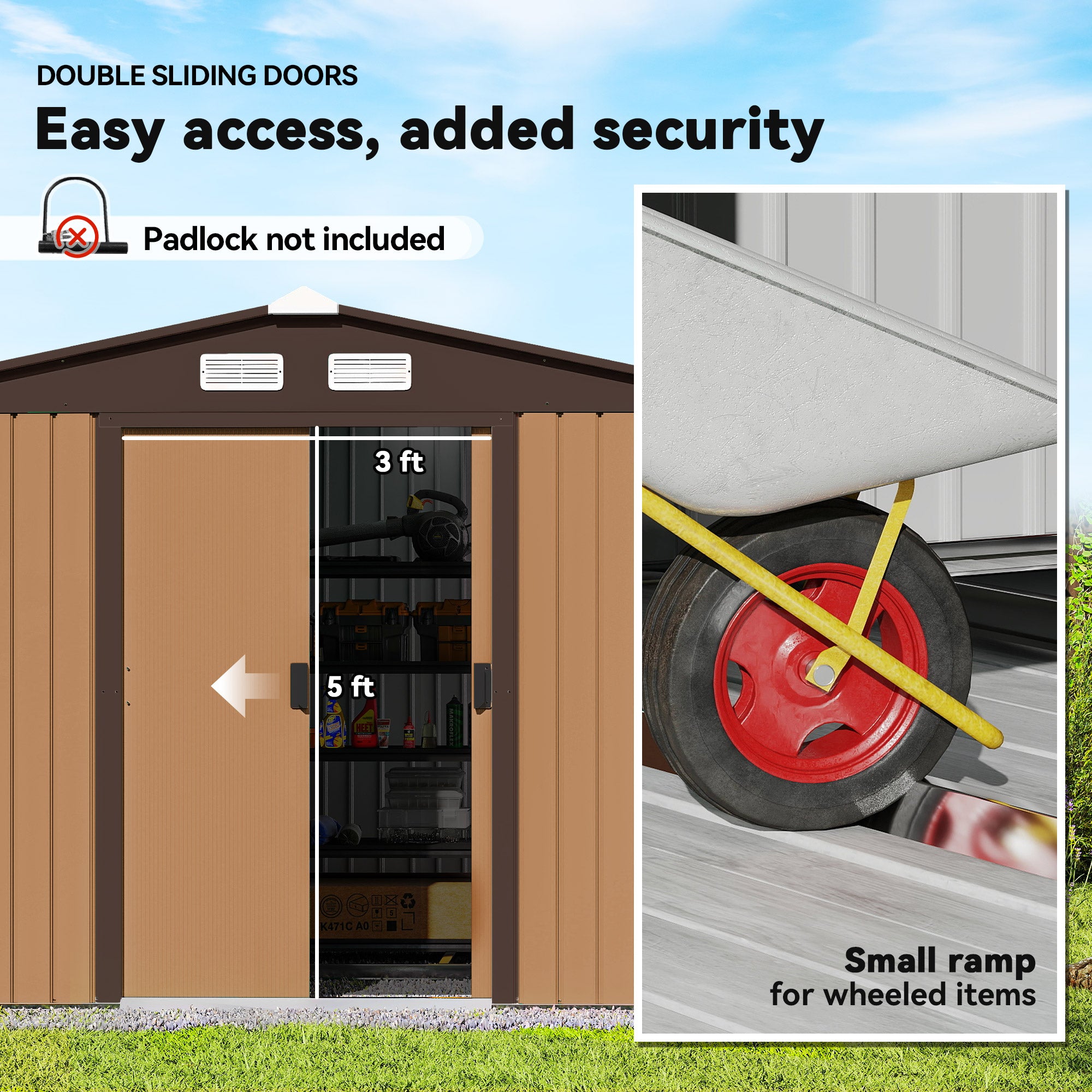 9' x 6' Outdoor Storage Shed, Garden Tool Metal Shed with Foundation Kit, Double Lockable Door, Air Vents and Sloping Roof, for Backyard, Patio, Lawn