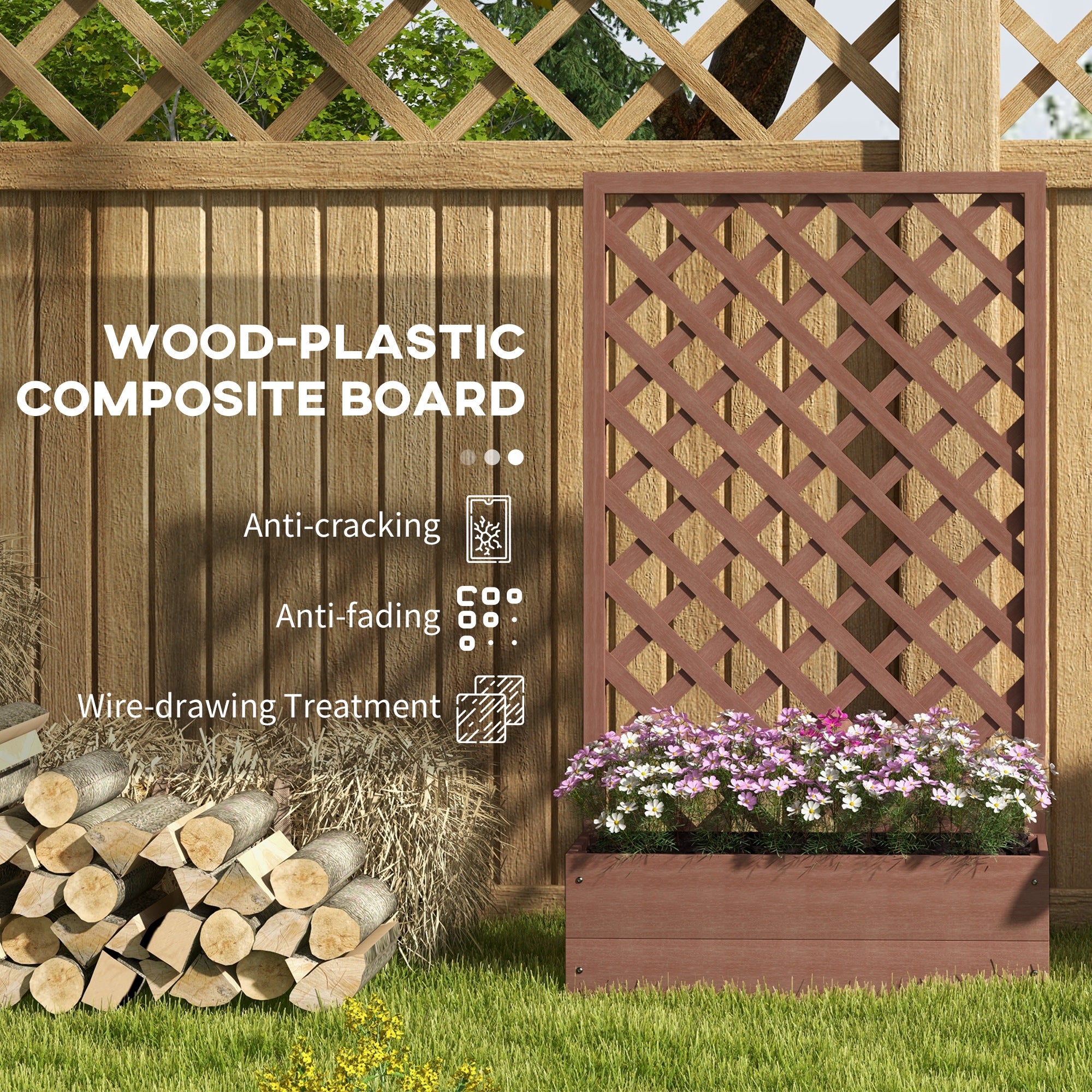 Trellis Planter Box for Climbing Plants, Raised Garden Bed w/ Trellis Lattice for Outdoor Garden, Deck, Backyard