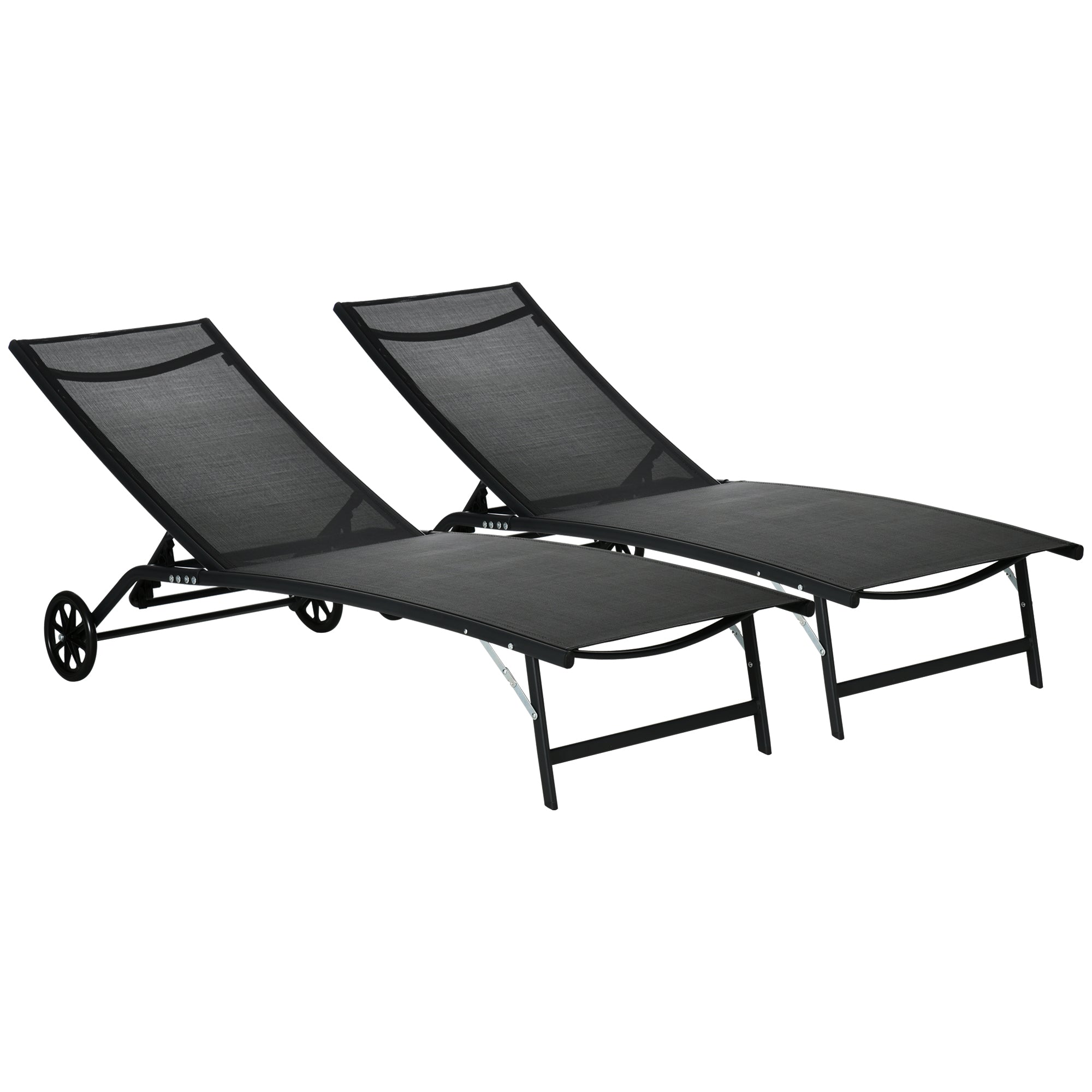 Chaise Lounge Outdoor, 2 Piece Lounge Chair with Wheels, Tanning Chair with 5 Adjustable Positions for Patio, Beach, Yard, Pool