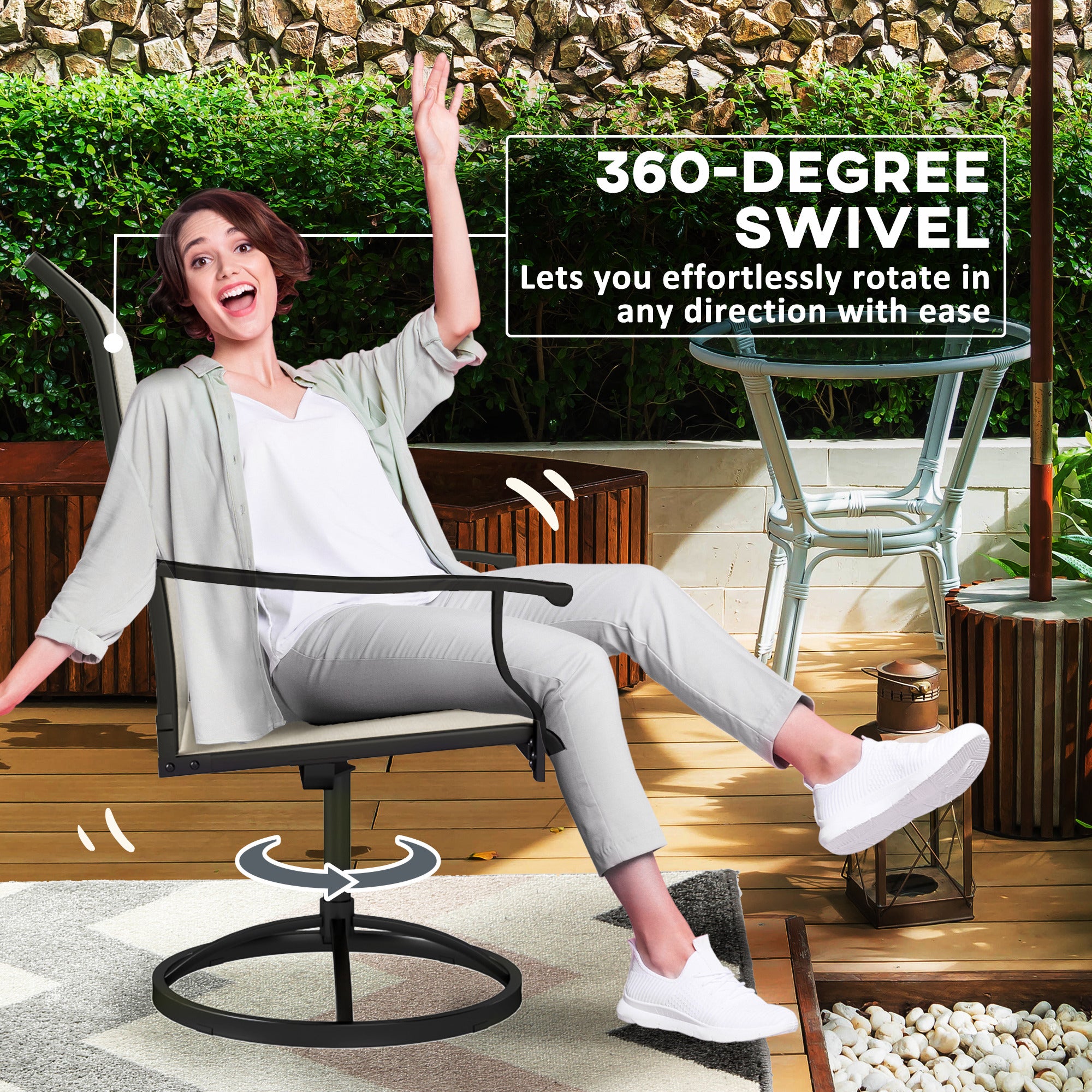 Patio Swivel Chairs Set of 2, High Back Patio Dining Chairs with All-Weather Mesh for Backyard, Lawn, Garden