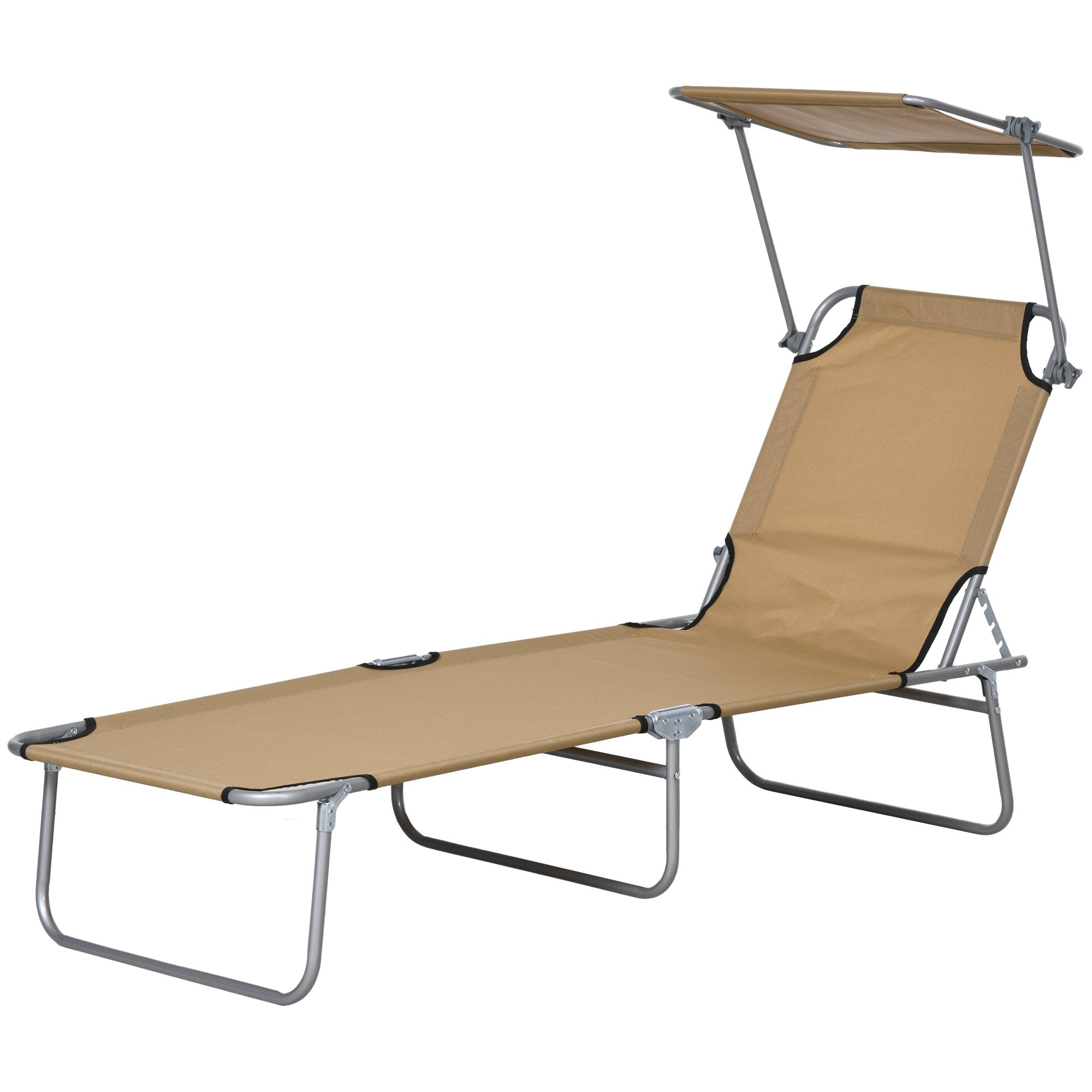 Outdoor Pool Chaise Lounge Chair, Folding Tanning Chair with Sun Shade