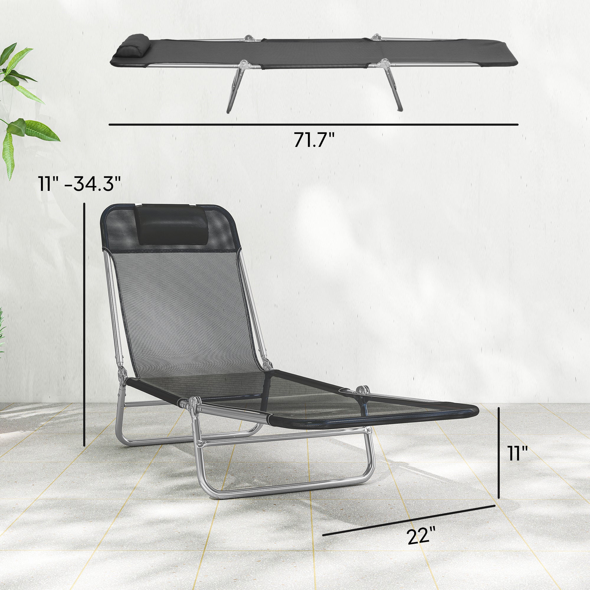 2 Piece Folding Chaise Lounge Chairs, Pool Sun Tanning Chairs with Reclining Back, Breathable Mesh Seat