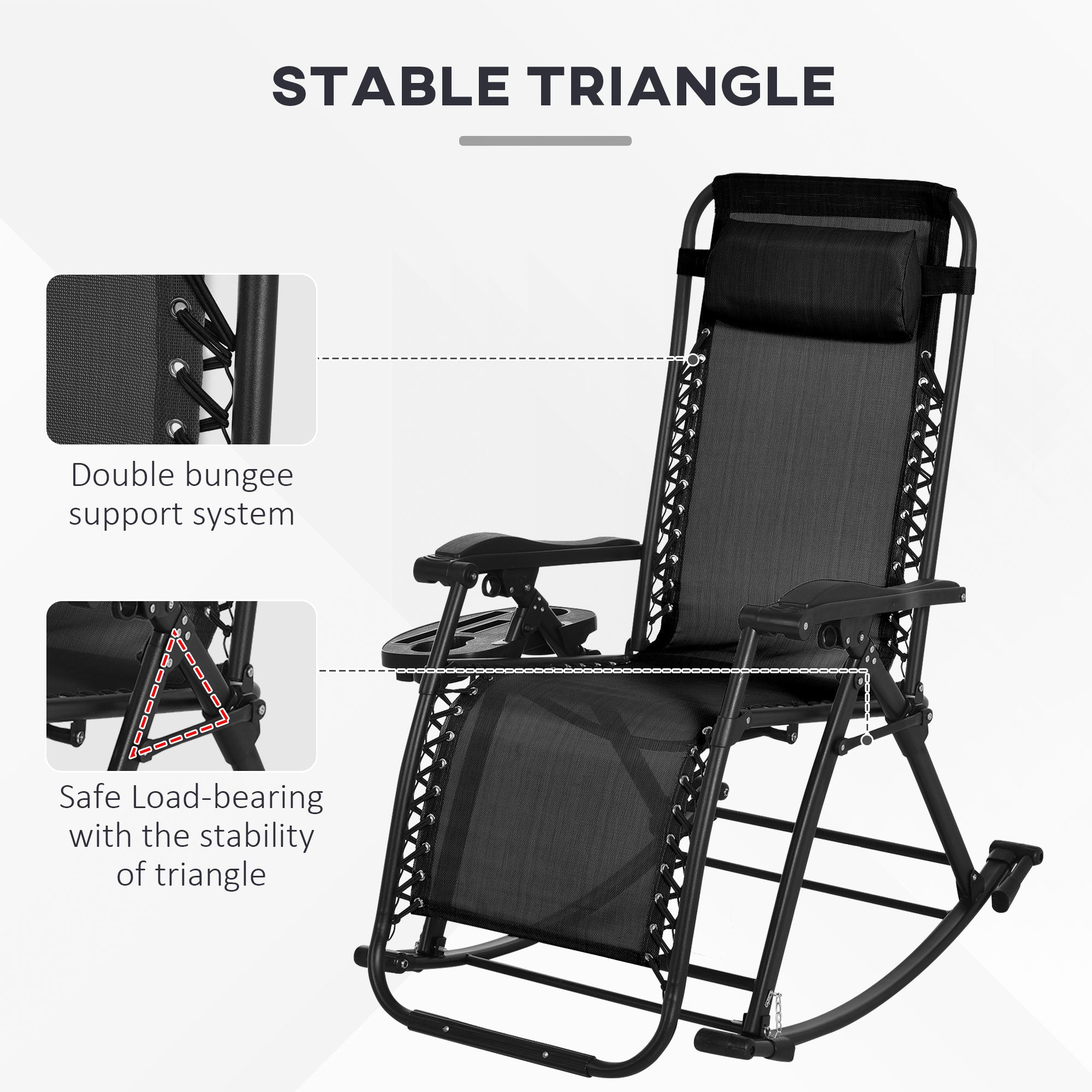 2 Outdoor Rocking Chairs Foldable Reclining Zero Gravity Lounge Rockers w/ Pillow Cup & Phone Holder