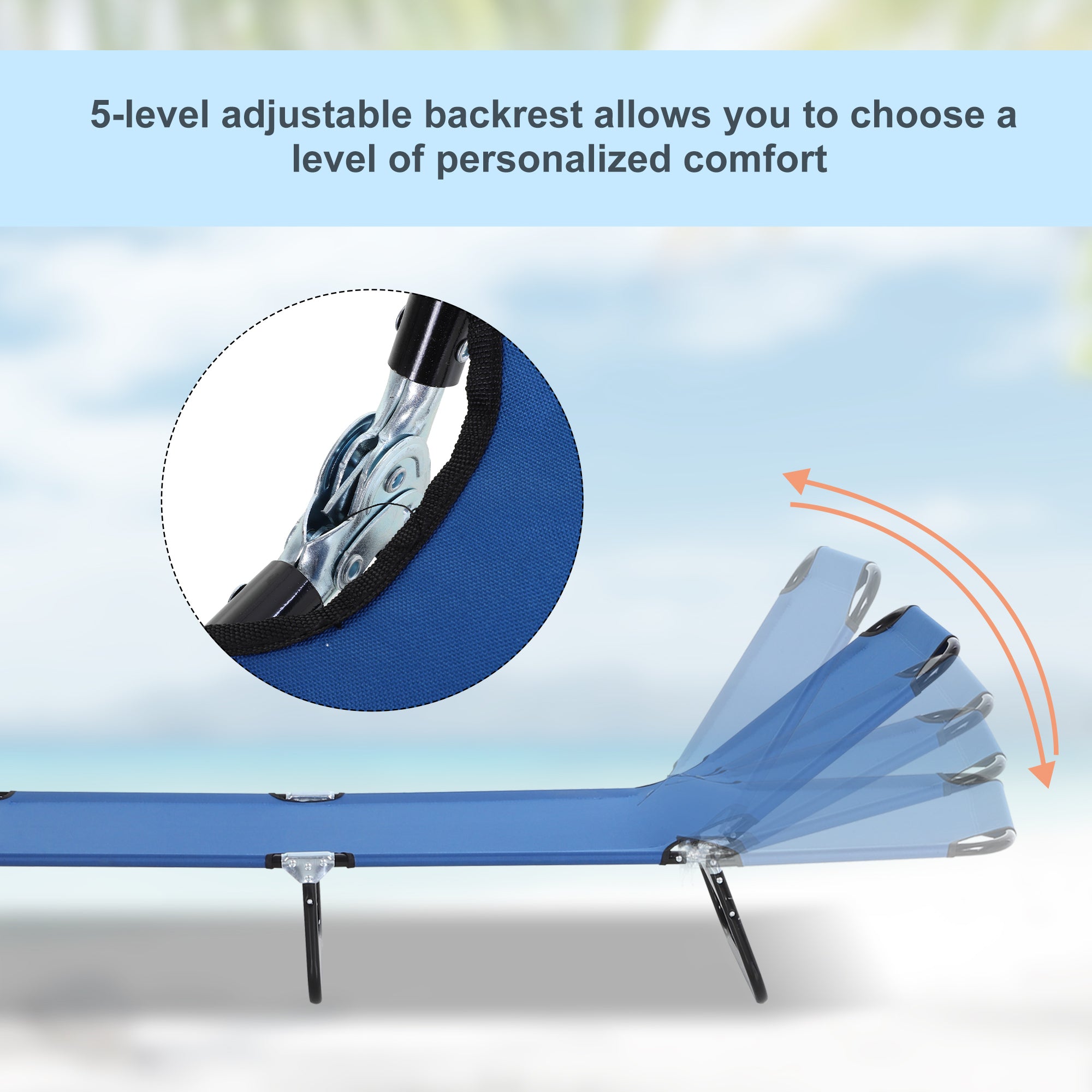 Folding Chaise Lounge Pool Chairs, Outdoor Sun Tanning Chairs with 5-Level Reclining Back, Steel Frame for Beach, Yard, Patio