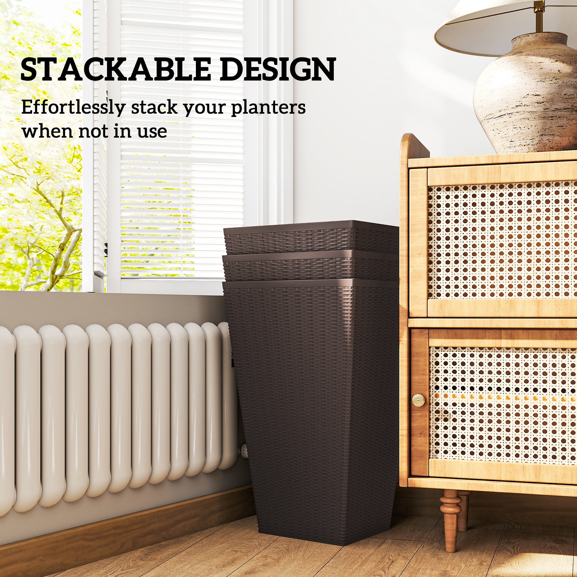 Set of 3 Tall Planters with Drainage Hole, 24" Outdoor Flower Plant Pots, Indoor Planters for Porch, Front Door, Entryway, Patio and Deck
