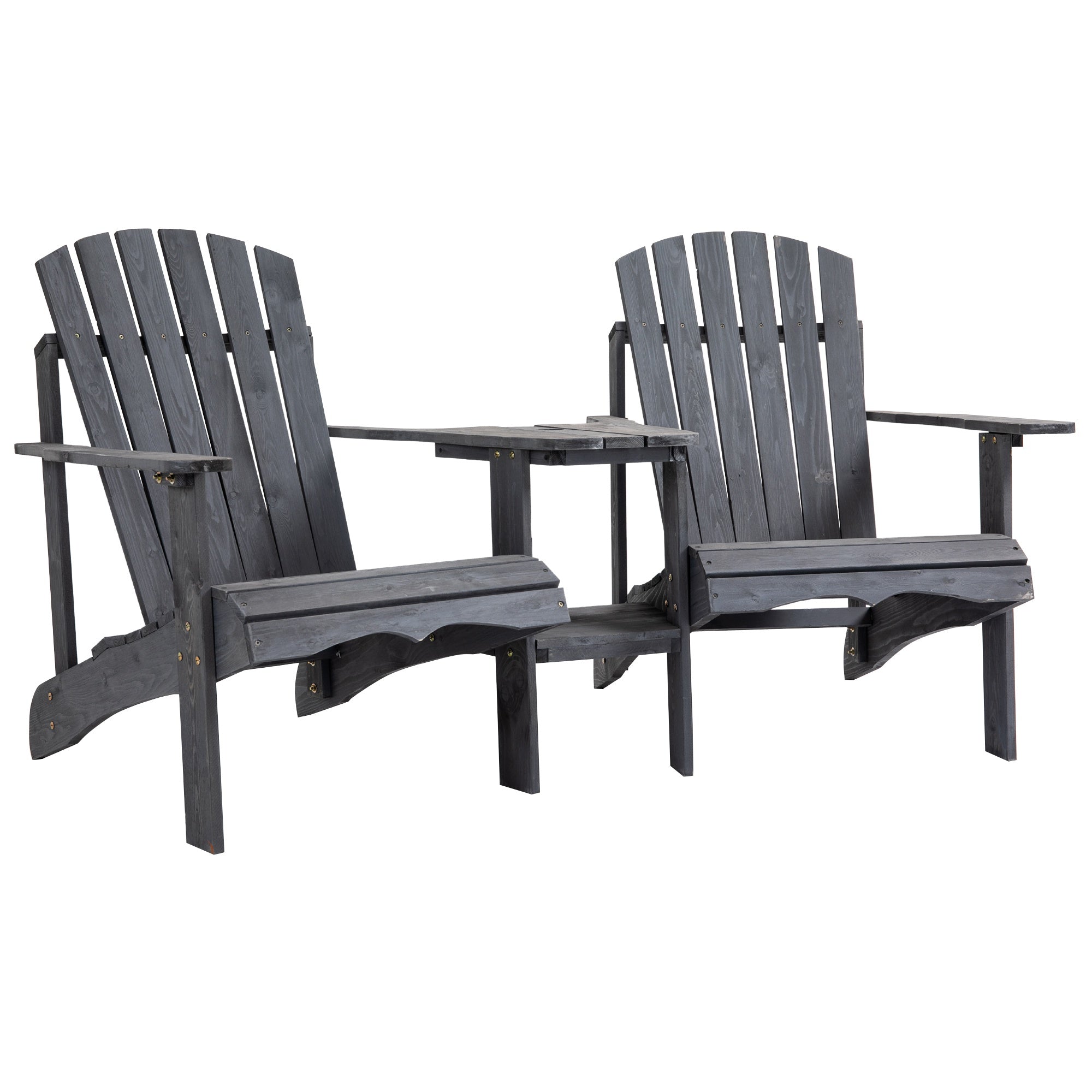 Fire Pit Seating, 2 Wooden Adirondack Chairs with Outdoor Table & Umbrella Hole, Wood 2 Person Adirondack Bench