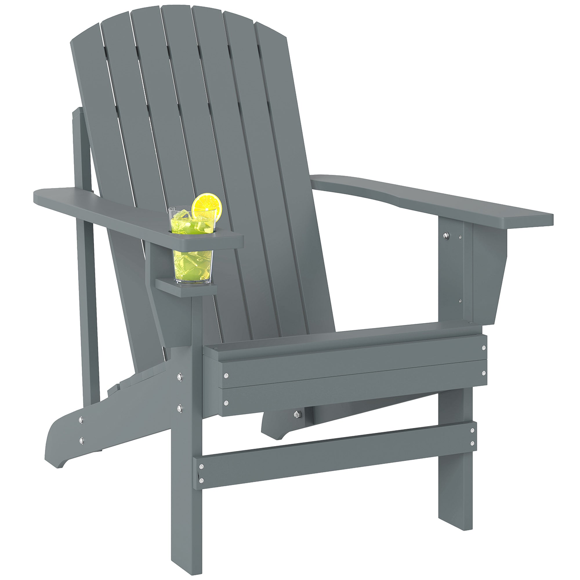 Oversized Adirondack Chair, Outdoor Fire Pit and Porch Seating, Classic Log Lounge w/ Built-in Cupholder