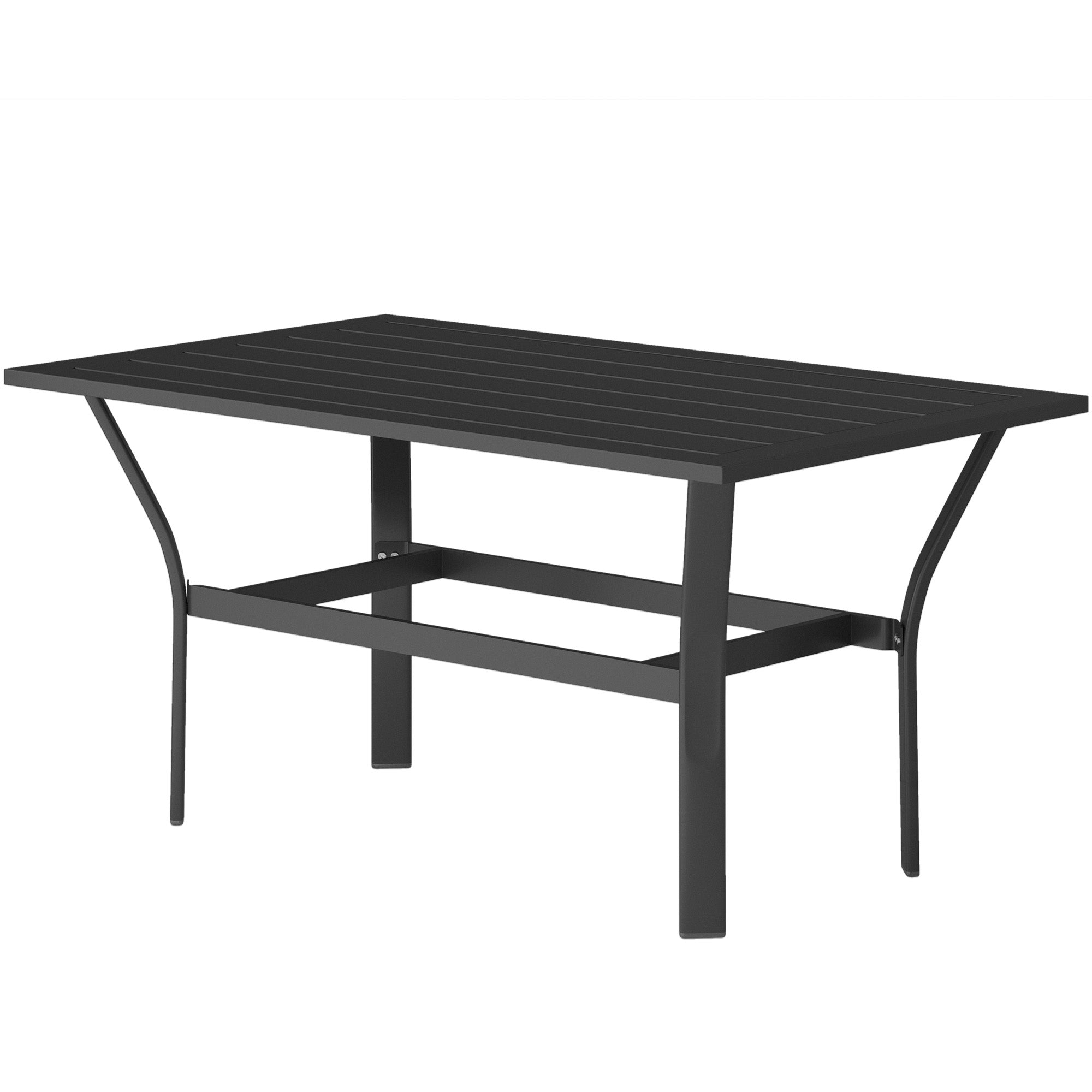 Outdoor Coffee Table with Slatted Tabletop, All-Weather Rectangle Metal Patio Coffee Table for Garden