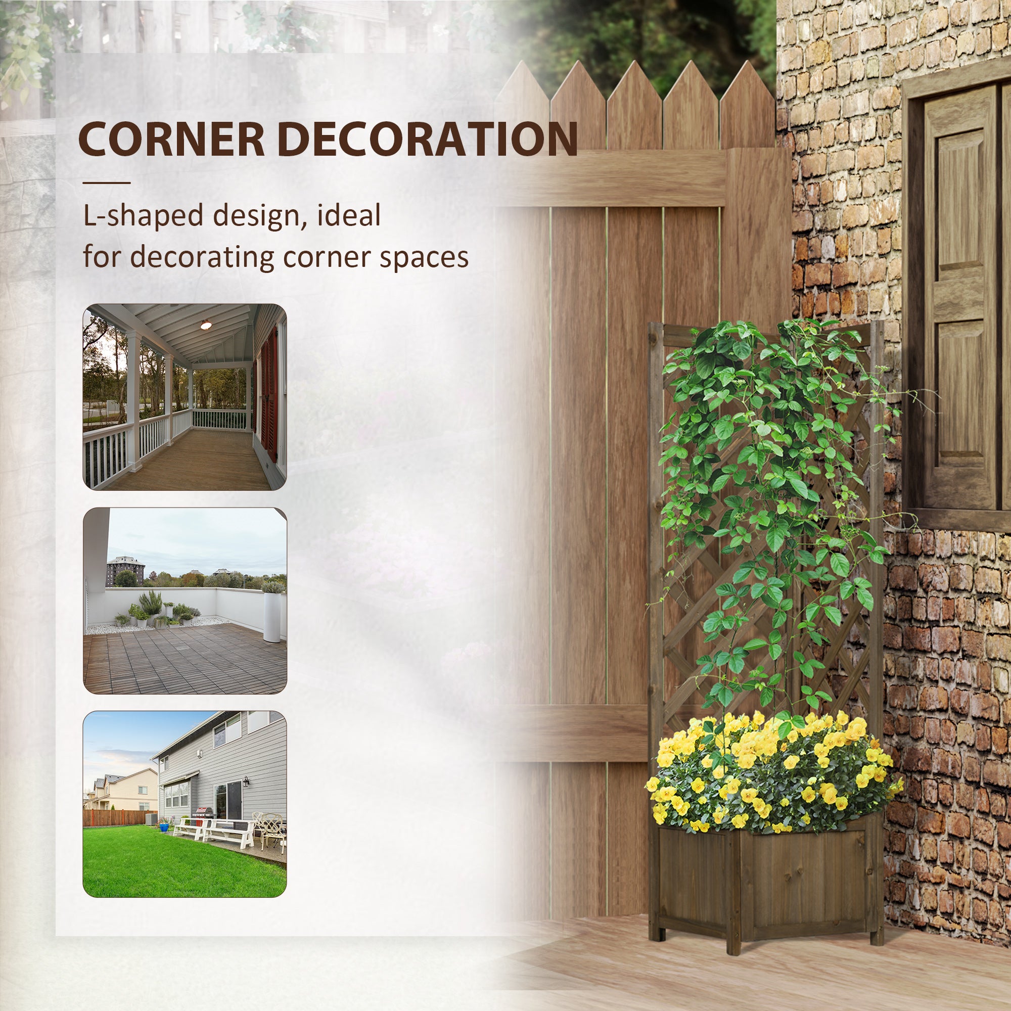 Wooden Raised Garden Bed, Planter with Trellis for Vine Climbing and Vegetables, Herbs and Flowers Growing