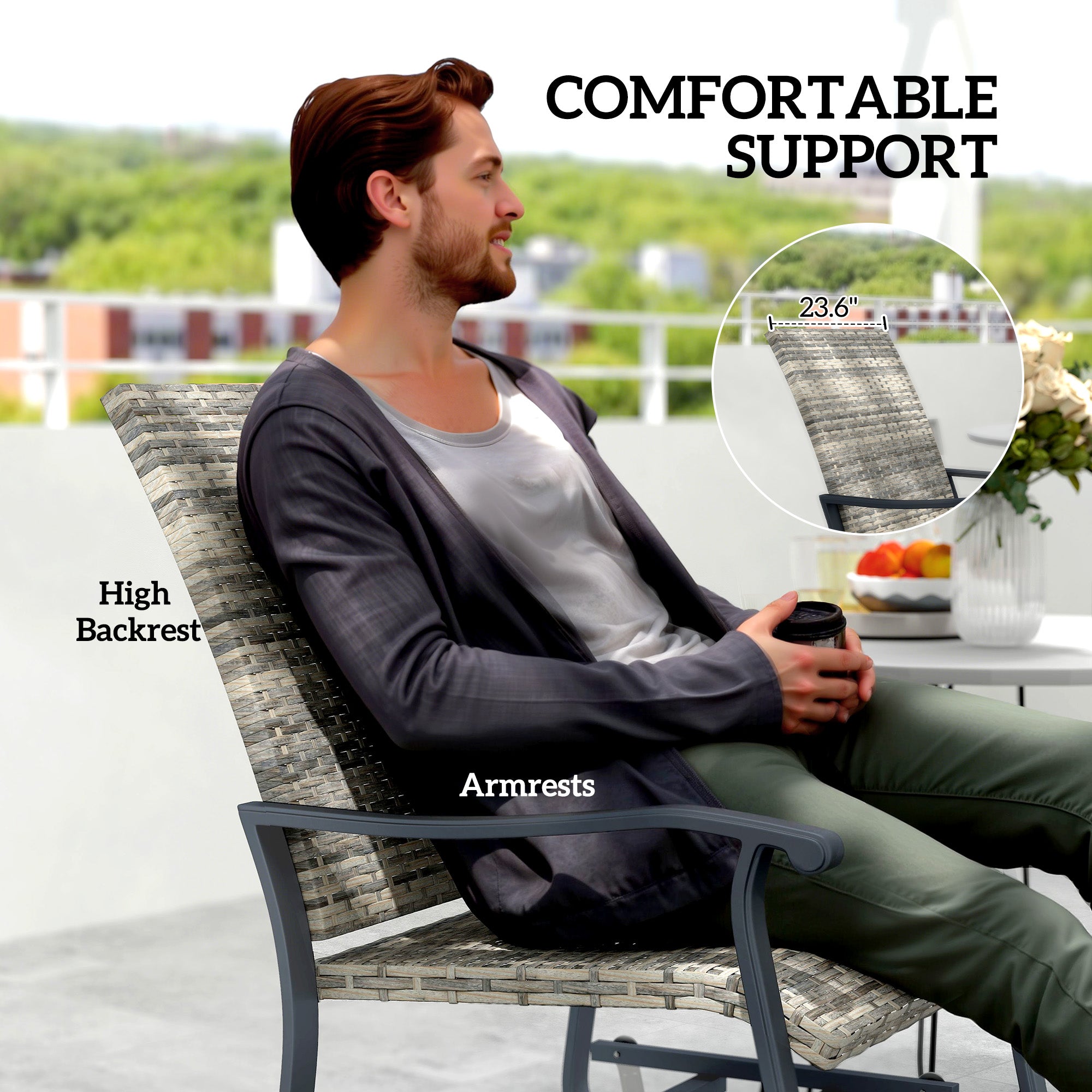 Wicker Rattan Swivel Patio Glider Chair Set of 2, Outdoor Glider Chair with Steel Frame, High Back, Armrests