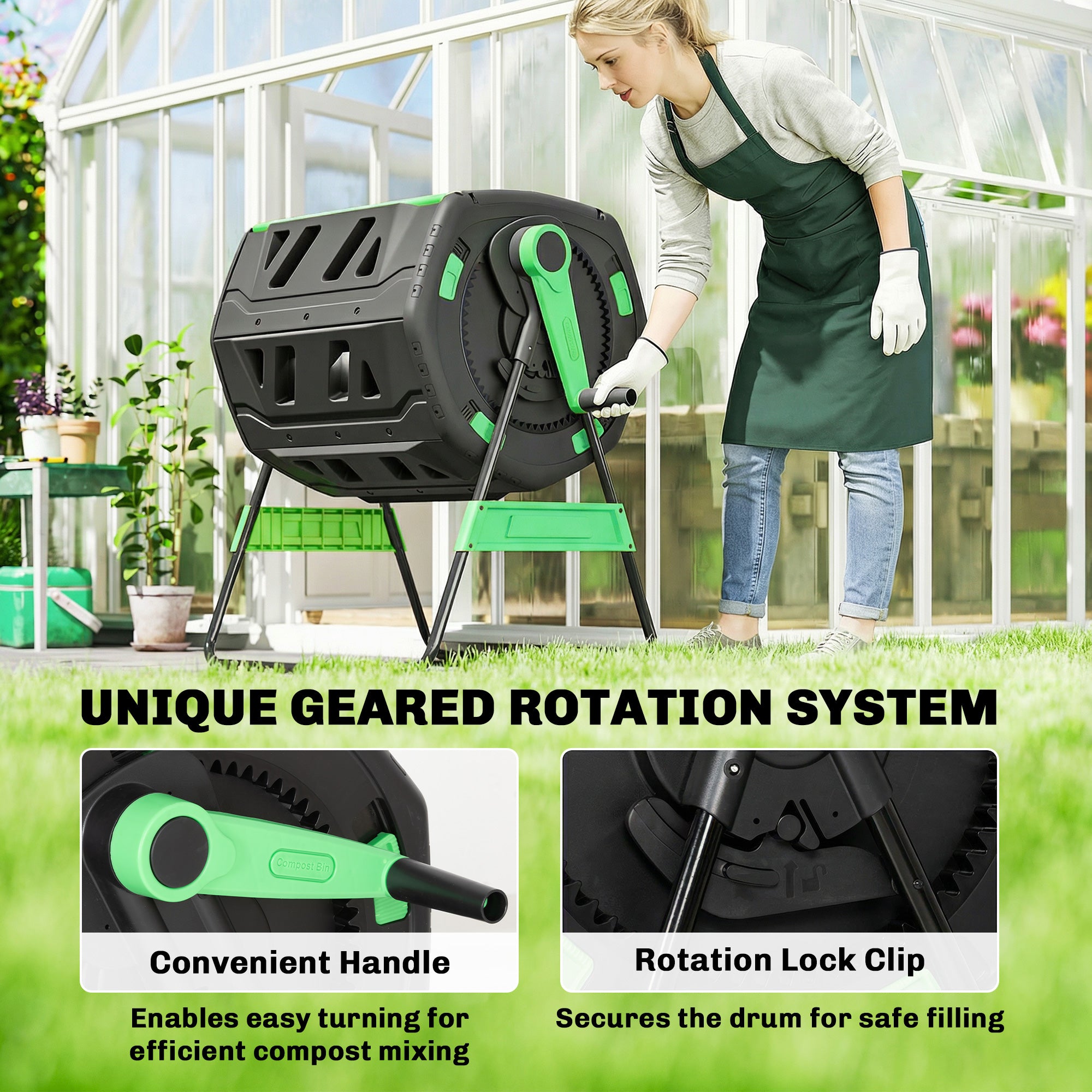 Compost Bin Outdoor, 53 Gal Dual Chamber Tumbling Composter with Adjustable Vents, BPA Free Tumbling Composter