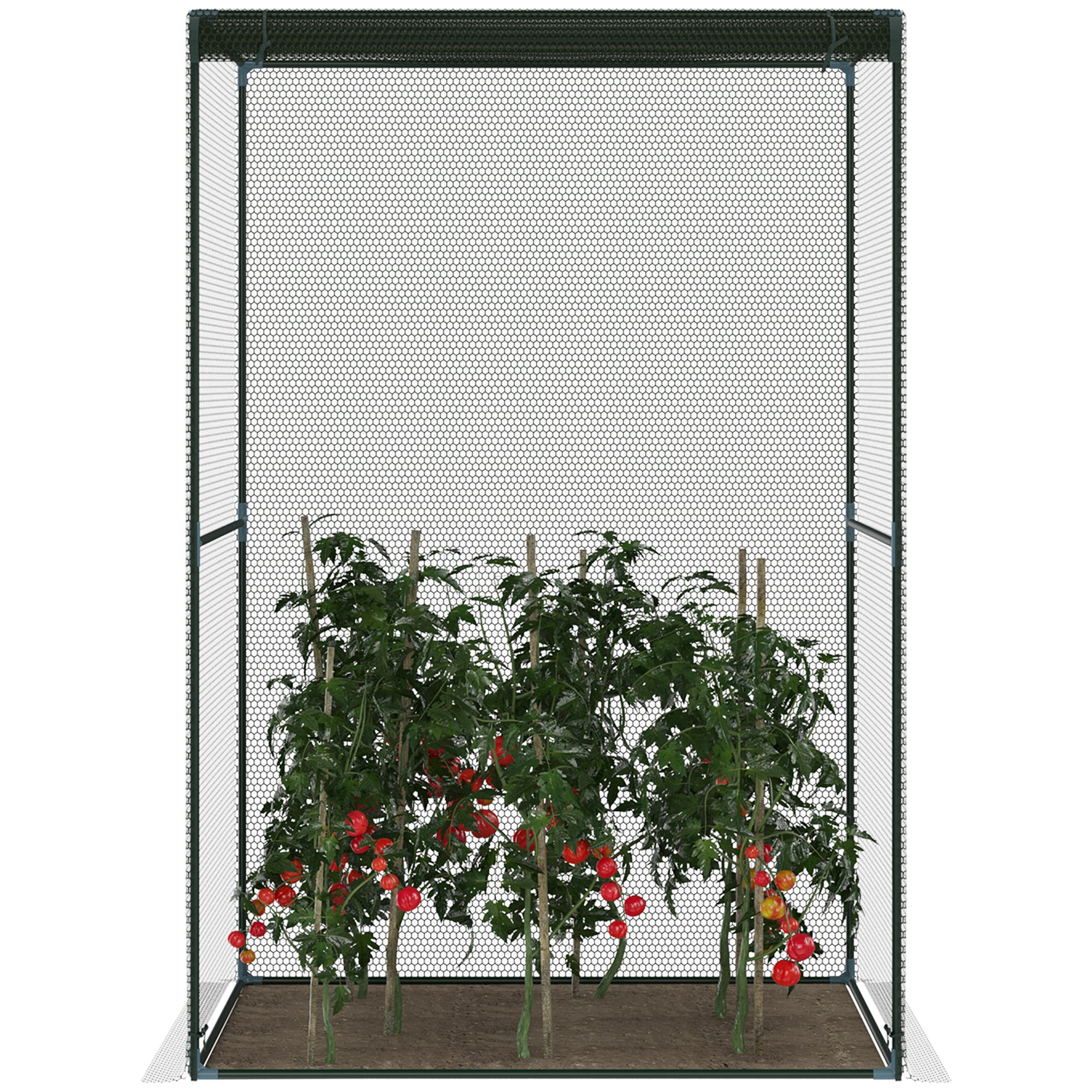 Walk-in Crop Cage, Plant Protectors from Animals with Roll Up Zippered Door, 3.9' x 3.9' x 5.9', Dark Green