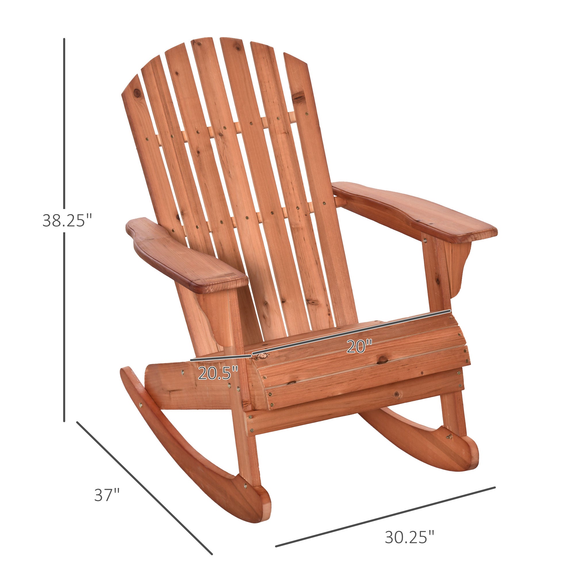 Wooden Adirondack Rocking Chair Outdoor Lounge Chair Fire Pit Seating with Slatted Wooden Design, Fanned Back