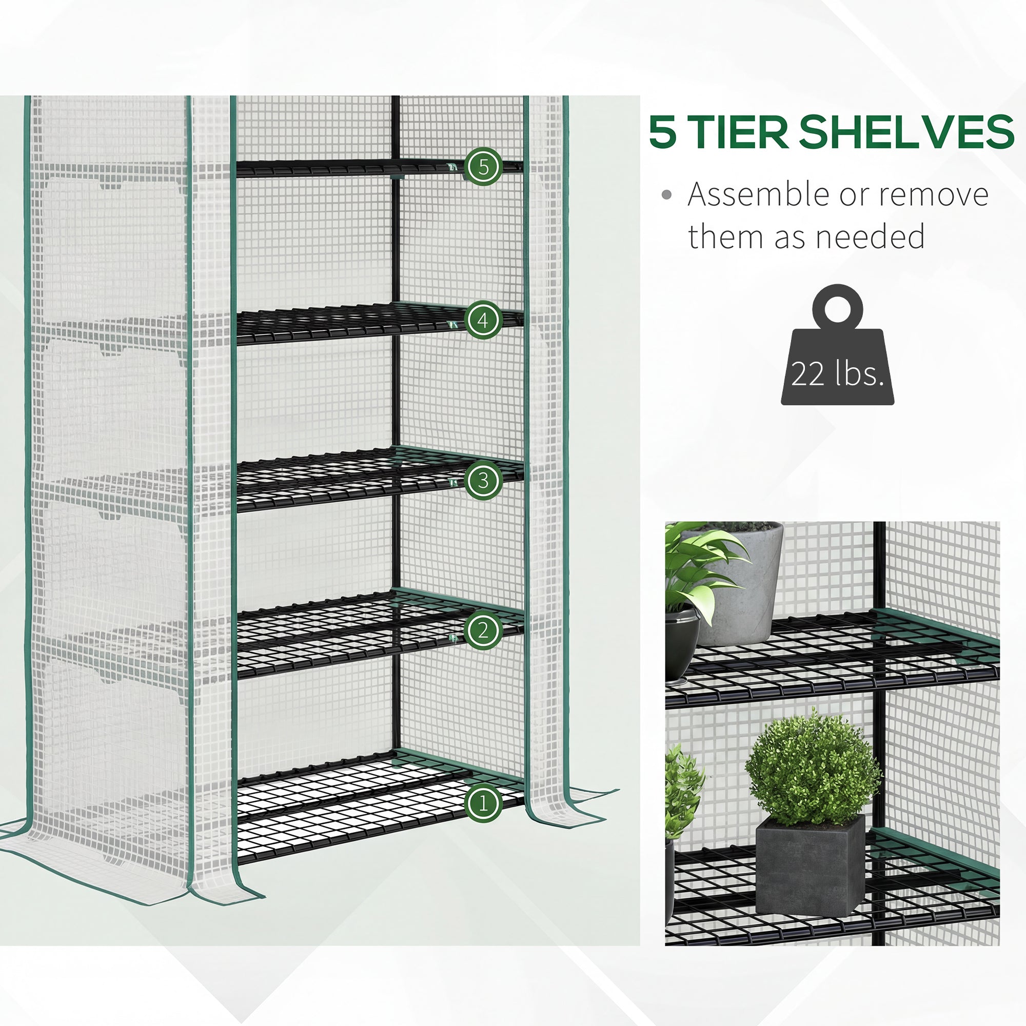 5 Tier Mini Greenhouse, Small Portable Greenhouse with PE Cover, Roll-Up Zippered Door, 76" x 35.4" x 19.3"