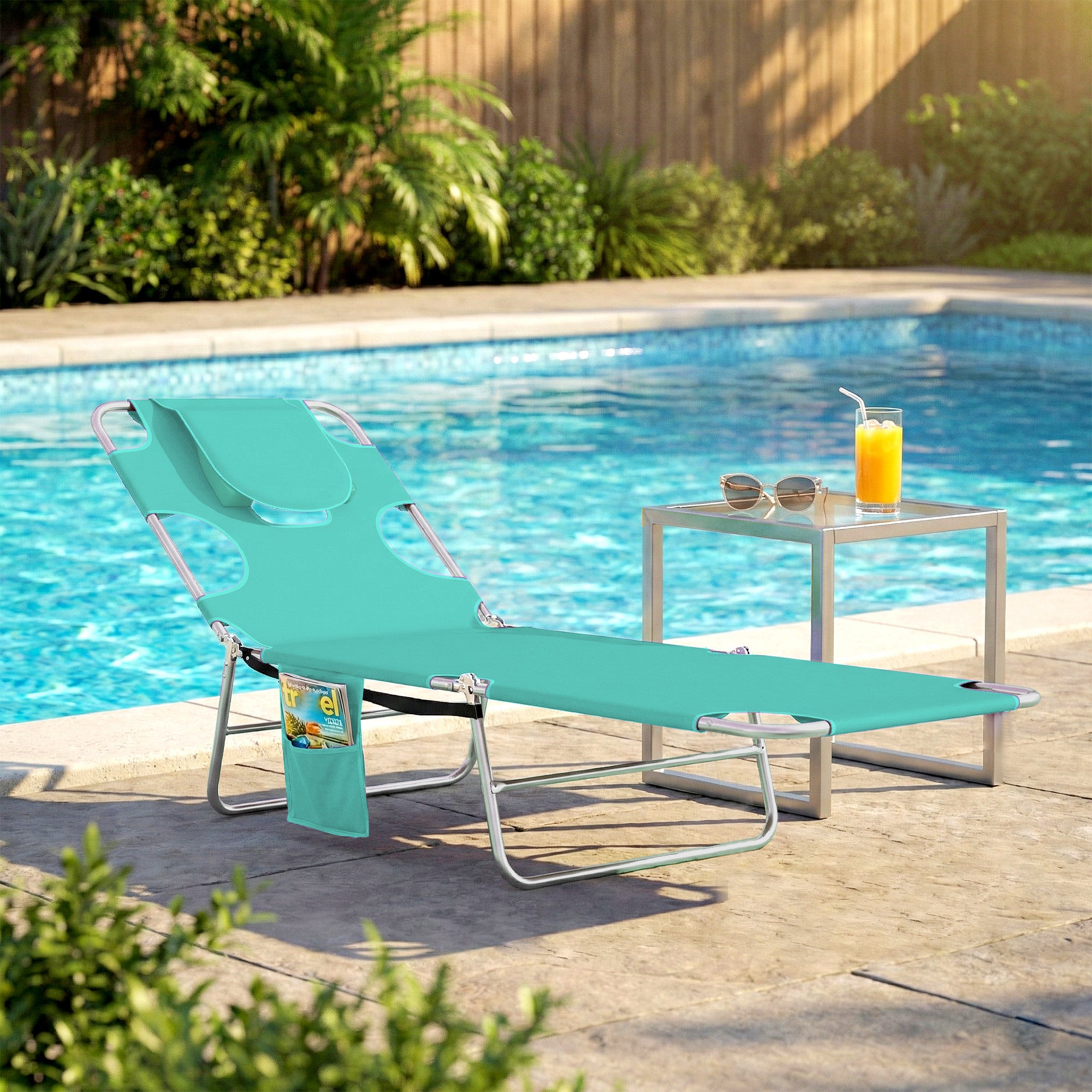 Tanning Chair with Face Hole, 5-Level Adjustable Outdoor Chaise Lounge Chair with Pillow for Beach, Pool