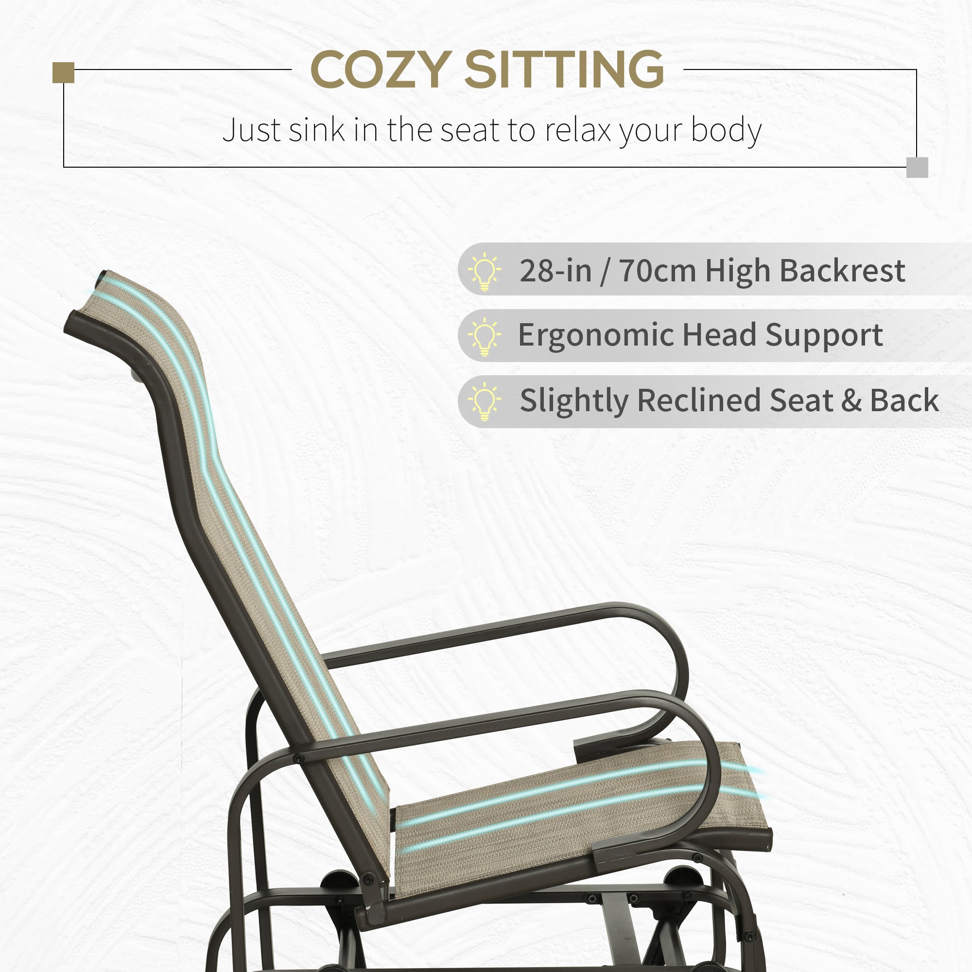 Outdoor Patio Glider Rocker, Metal High-Back Chair for Outdoor Use
