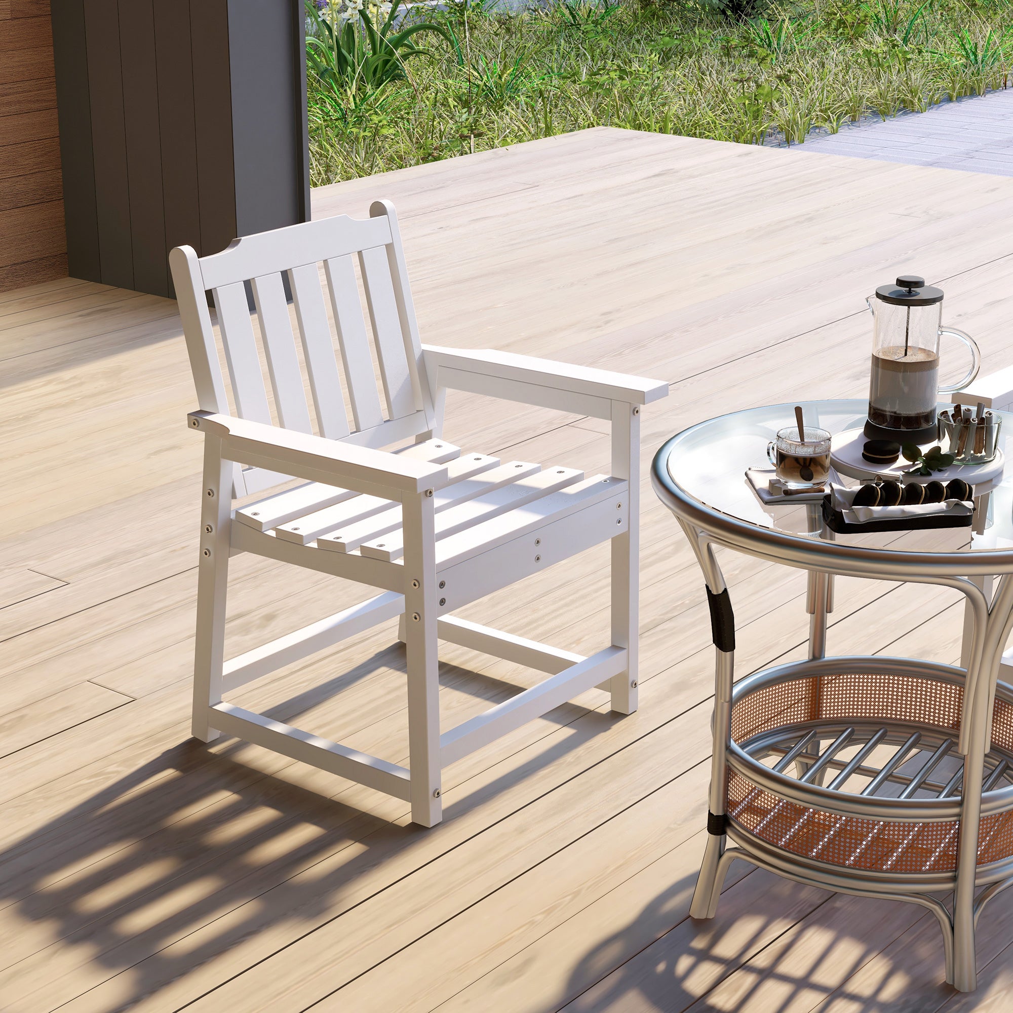 All-Weather Patio Chair, HDPE Patio Dining Chair, Heavy Duty Wood-Like Outdoor Furniture for Garden, Backyard, Deck, Porch, Lawn