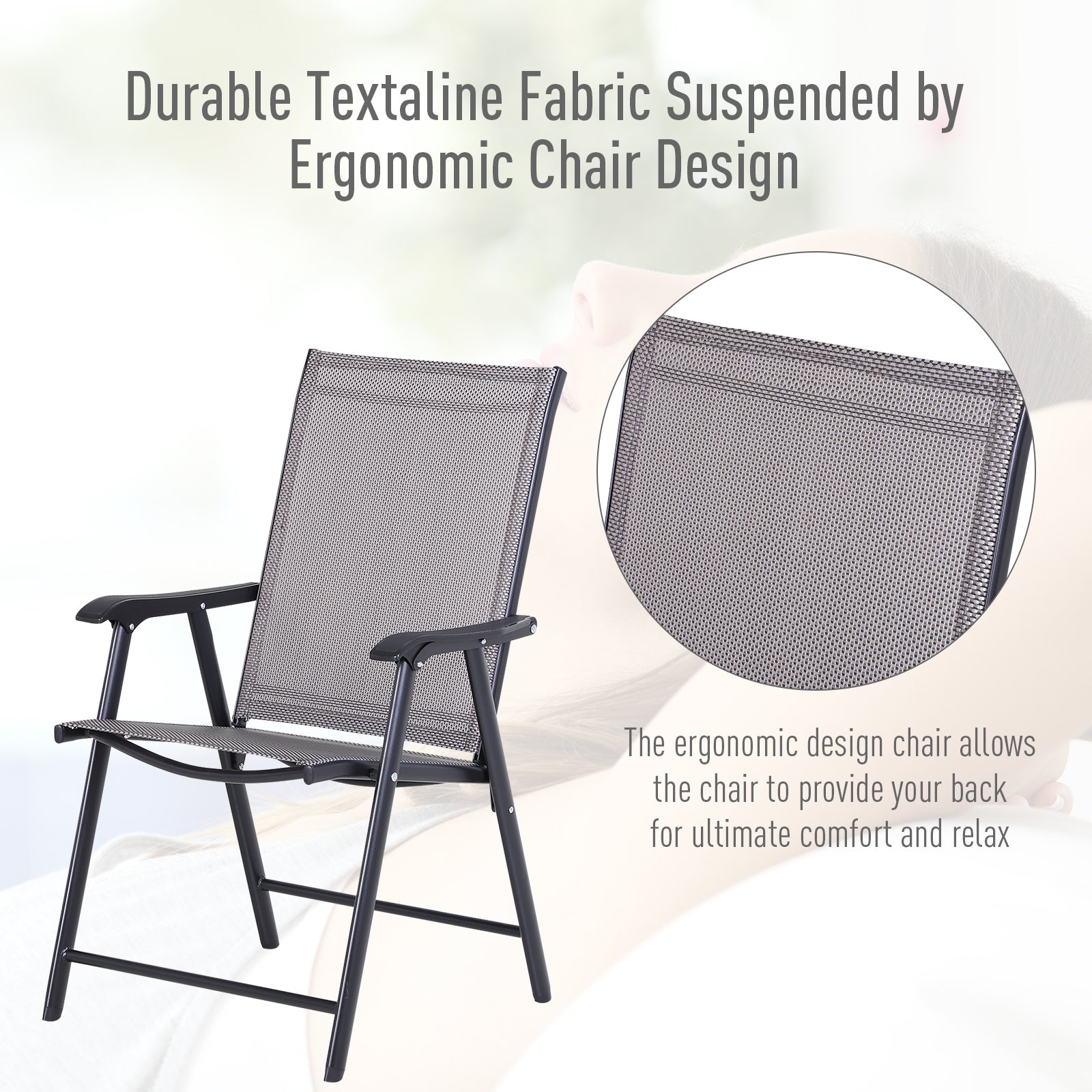 Set of 4 Outdoor Folding Chairs, Stackable Patio Dining Chairs with Armrests, Metal Frame