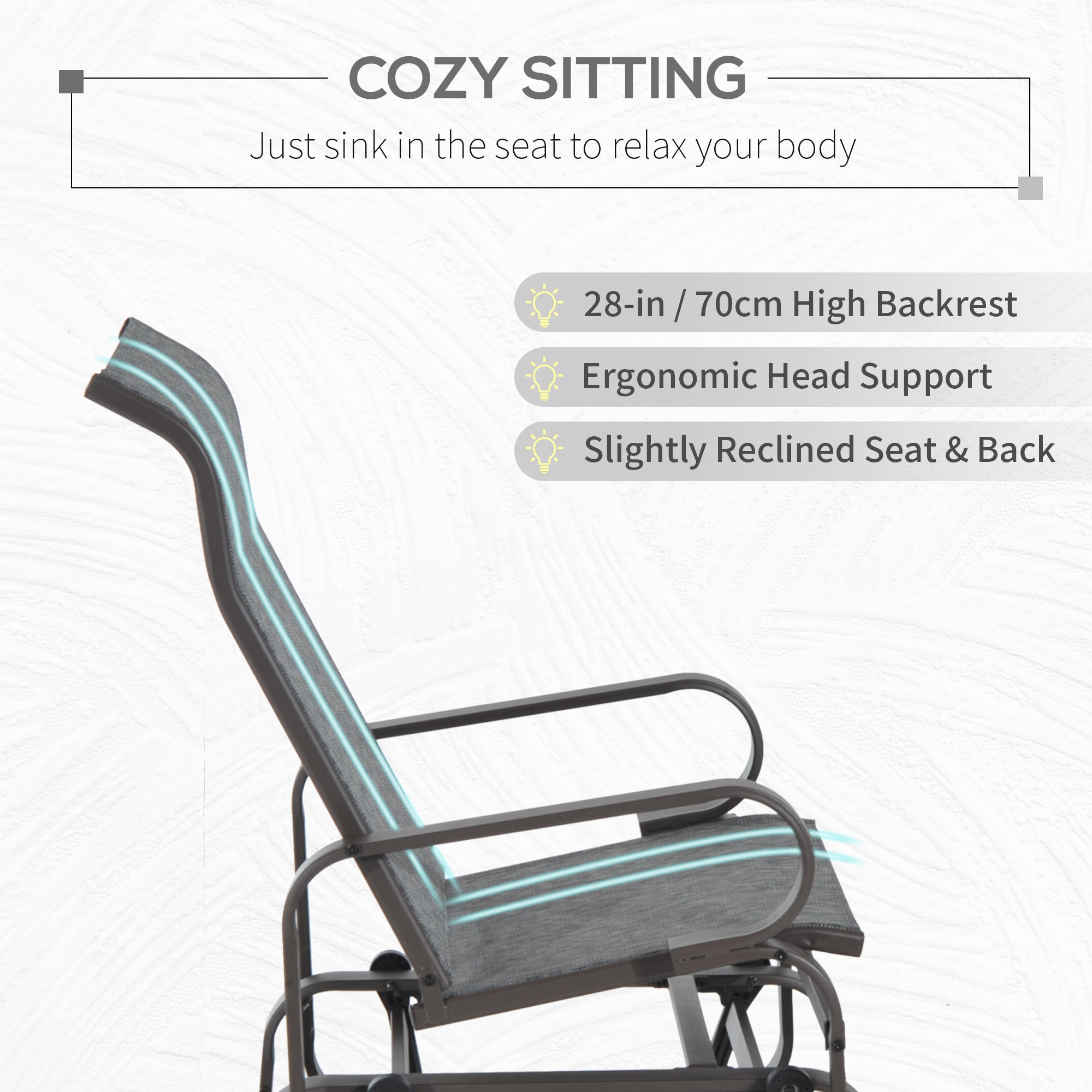 Outdoor Patio Glider Rocker, Metal High-Back Chair for Outdoor Use
