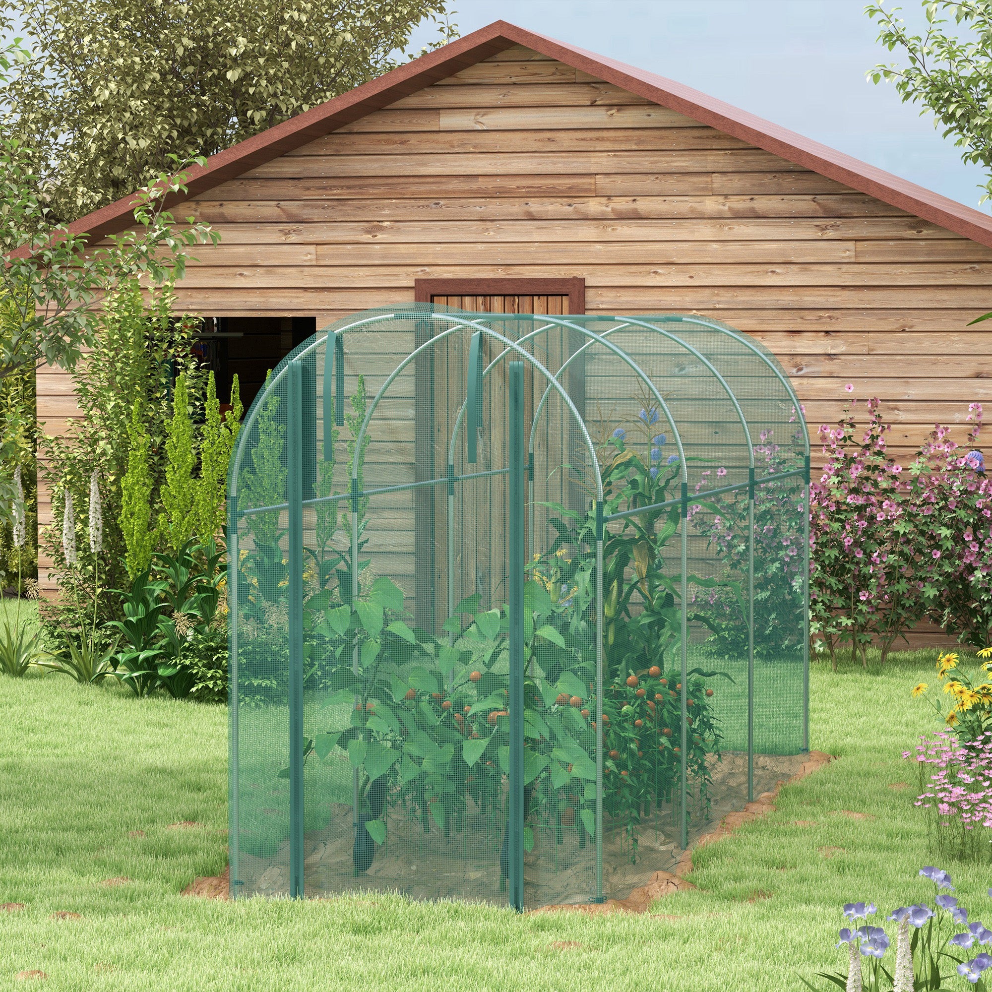 Galvanized Steel Crop Cage, Plant Protection Tent with Zippered Door, 4' x 12'