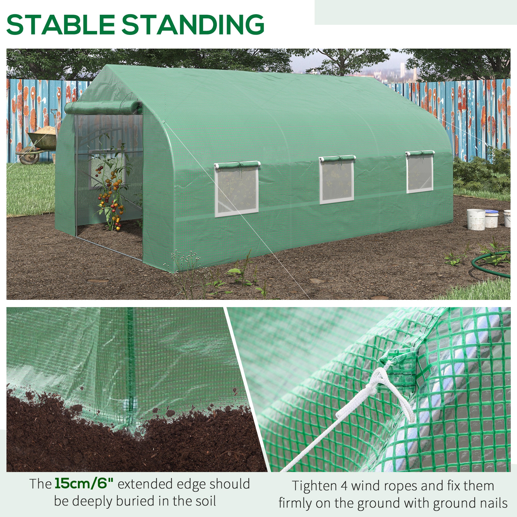 11.5' x 10' x 6.5' Outdoor Portable Walk-In Tunnel Greenhouse with Windows-Deep Green