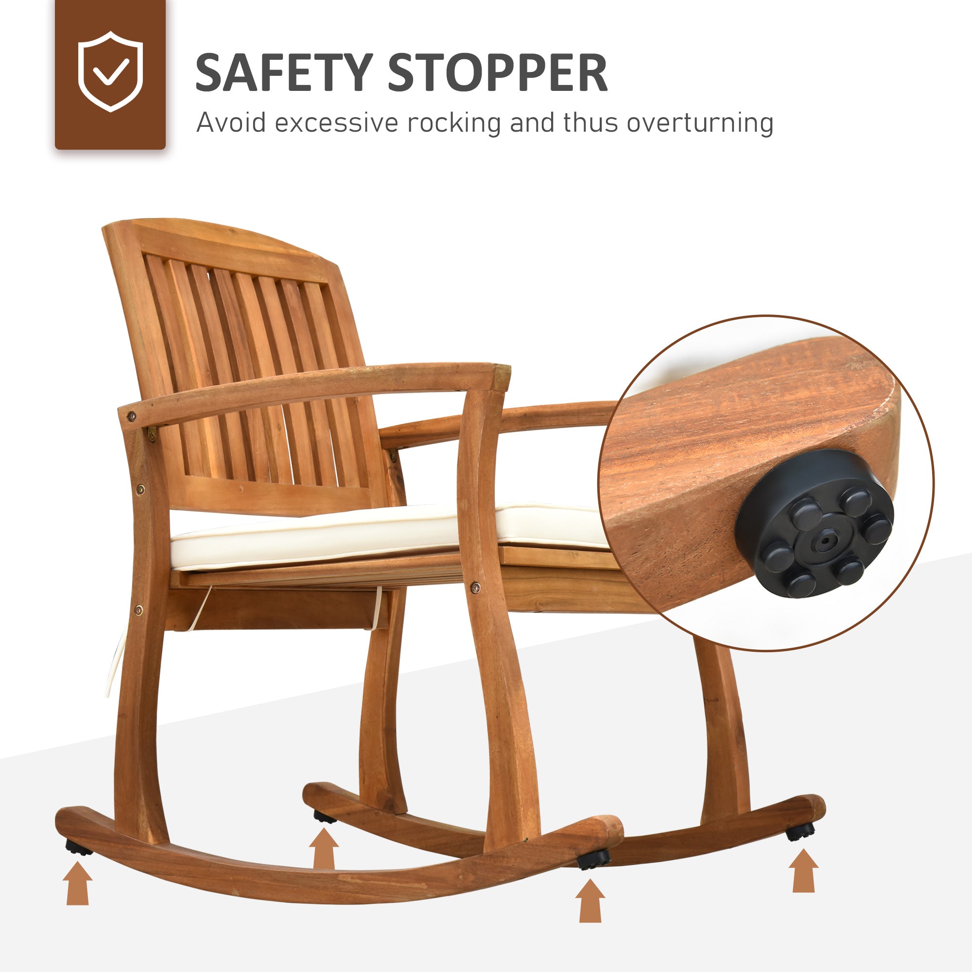 Outdoor Rocking Chair with Cushion, Acacia Wood Patio Rocker for Backyard, Patio, Home, Teak Tone