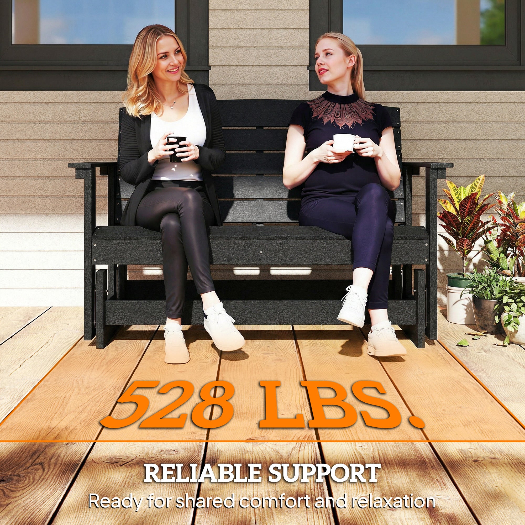 Patio Glider Bench w/ HDPE Slatted Double Rocking Chair