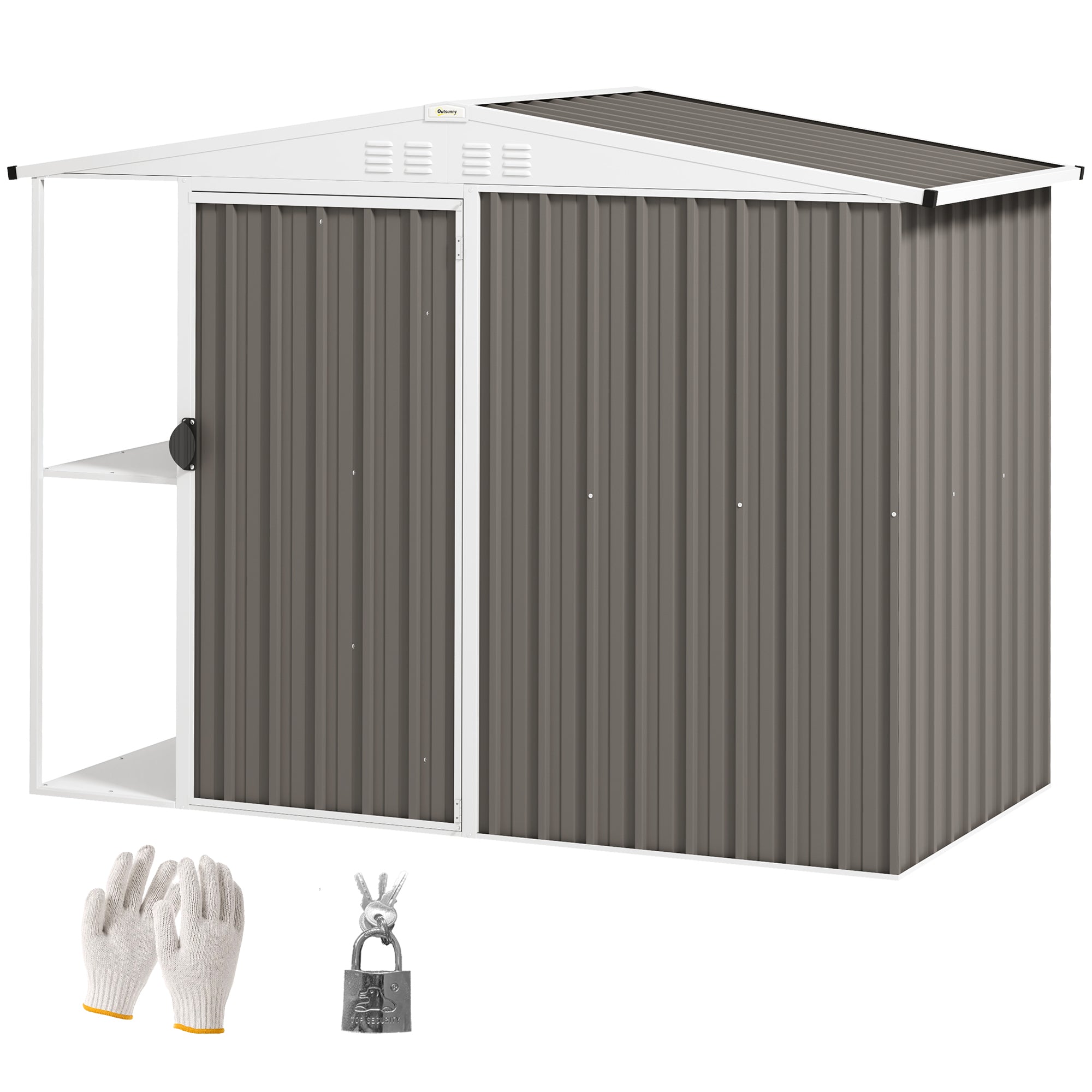 8 x 4ft Outdoor Garden Shed, Metal Shed with Air Vents and Lock for Backyard, Garden, Patio, Warm