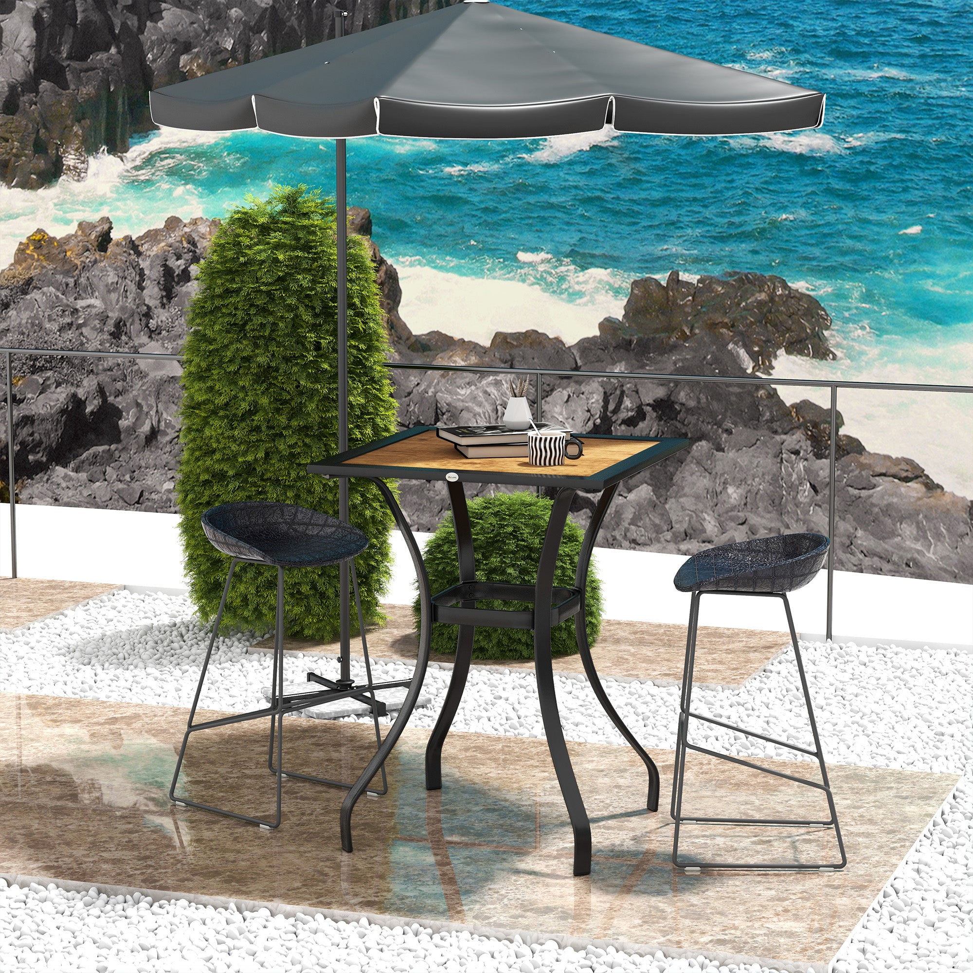 28" Outdoor Dining Table, Faux Wood Patio Furniture, Square Wood-Like Garden Table with Water Safe Design, Brown